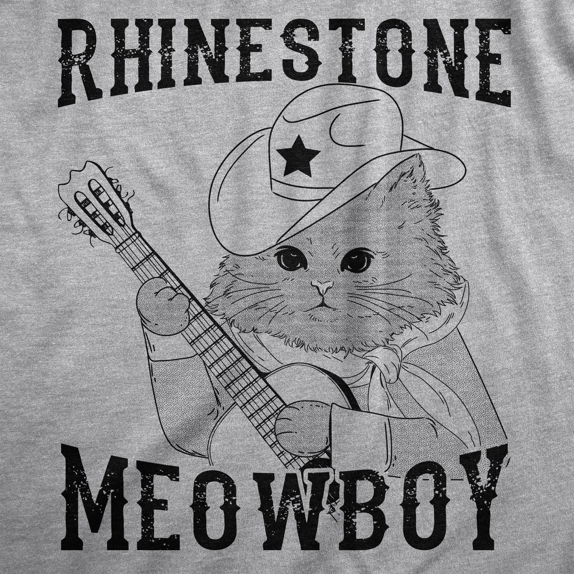 Funny Light Heather Grey - MEOWBOY Rhinestone Meowboy Womens T Shirt Nerdy Cat Music Tee