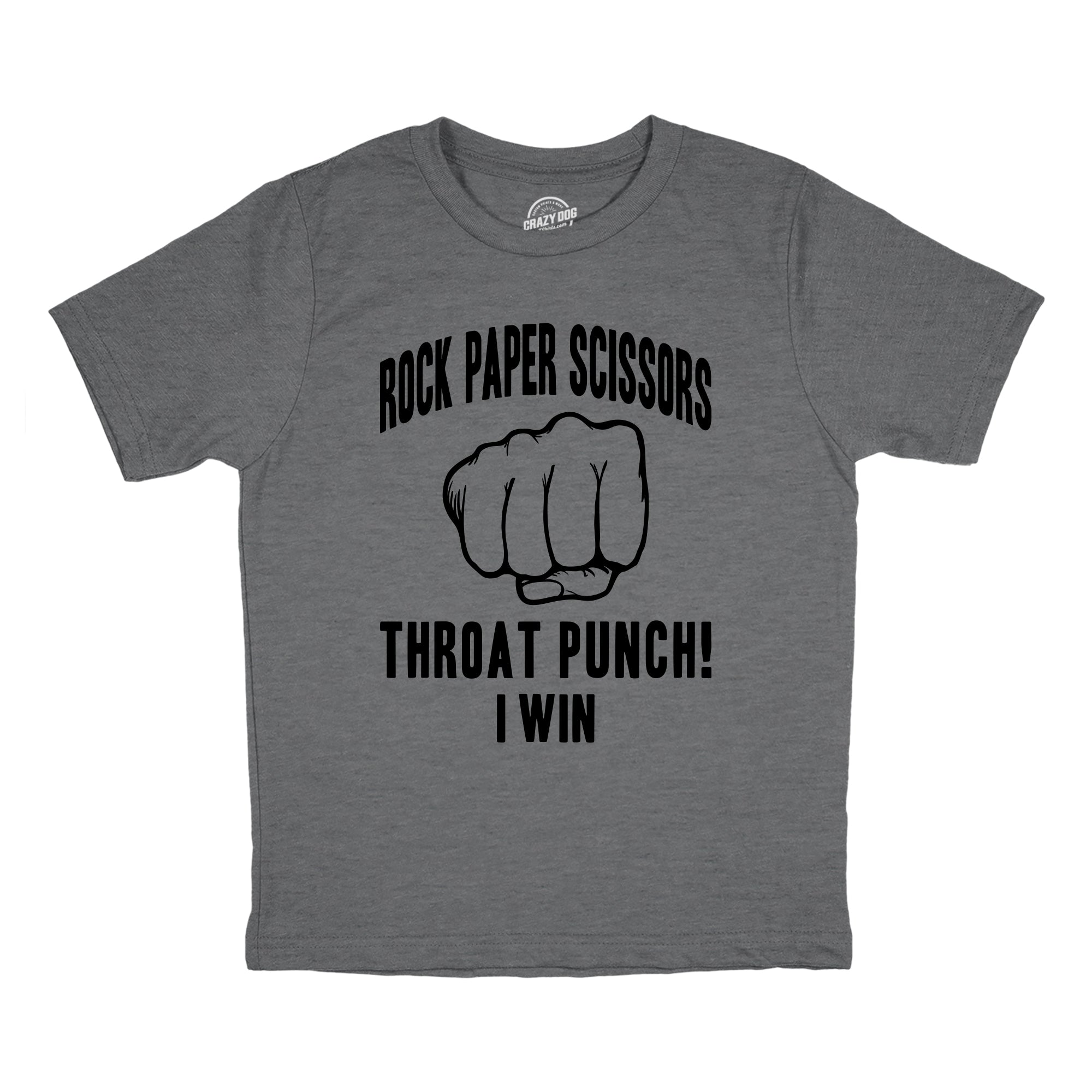 Funny Dark Heather Grey - PUNCH Rock Paper Scissors Throat Punch Youth T Shirt Nerdy Sarcastic Tee