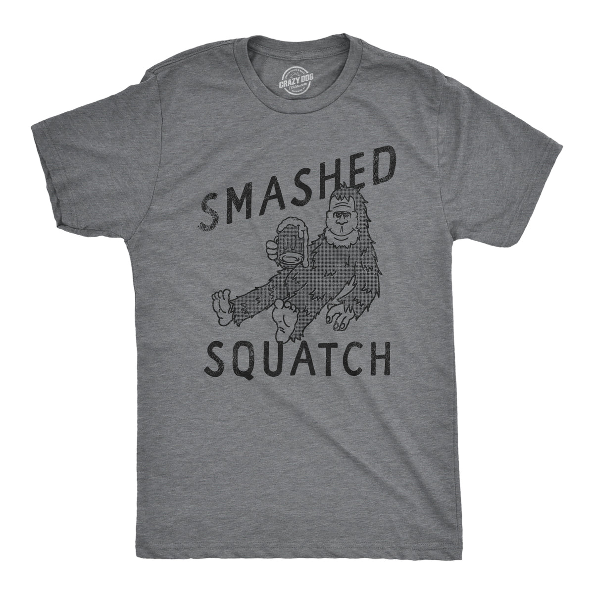 Funny Dark Heather Grey - SQUATCH Smashed Squatch Mens T Shirt Nerdy Beer Drinking Tee
