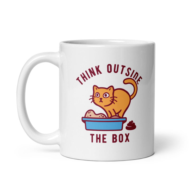 Funny White Think Outside The Box Coffee Mug Nerdy Cat Toilet Tee