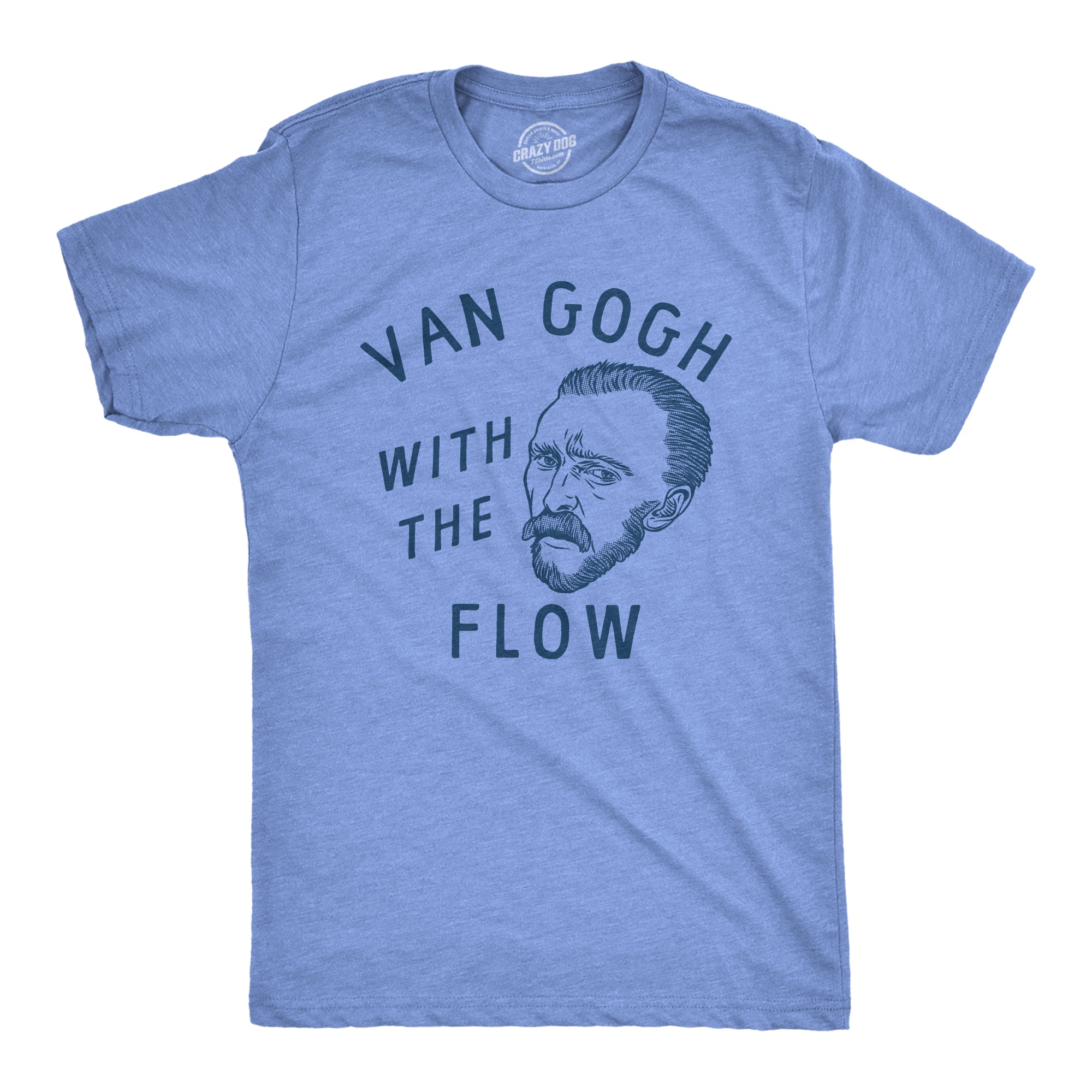Funny Light Heather Blue - FLOW Van Gogh With The Flow Mens T Shirt Nerdy Sarcastic Tee