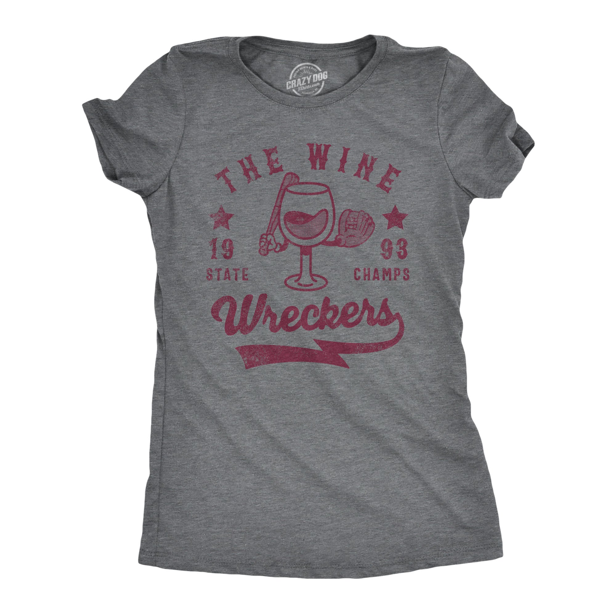 Funny Dark Heather Grey - WINE The Wine Wreckers State Champs Womens T Shirt Nerdy Wine Baseball Tee