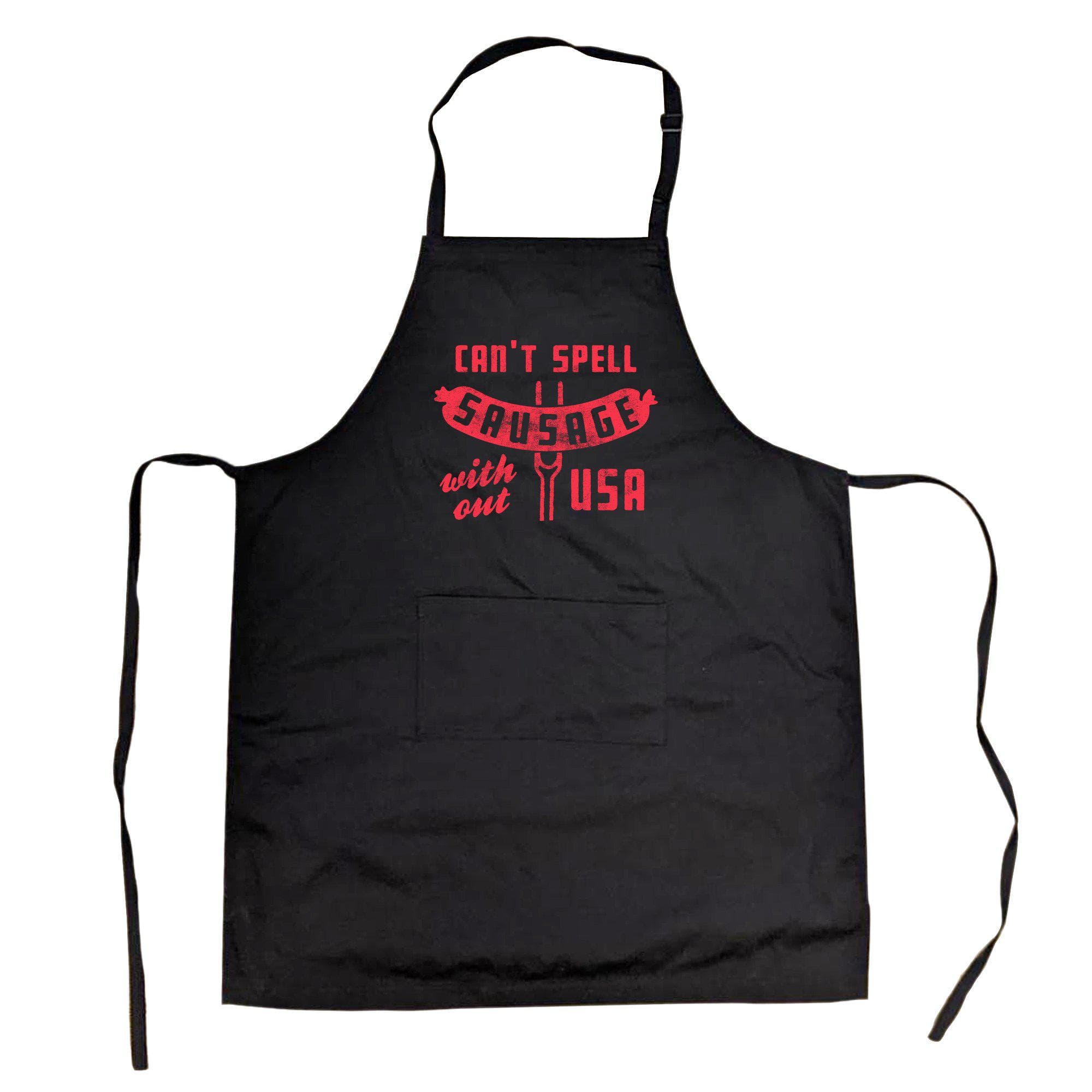 Can't Spell Sausage Without USA Cookout Apron - Crazy Dog T-Shirts