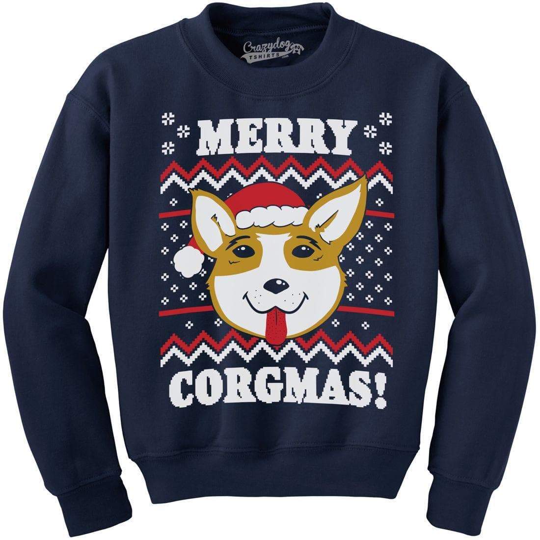 Merry Corgmas Crew Neck Sweatshirt - Crazy Dog T-Shirts