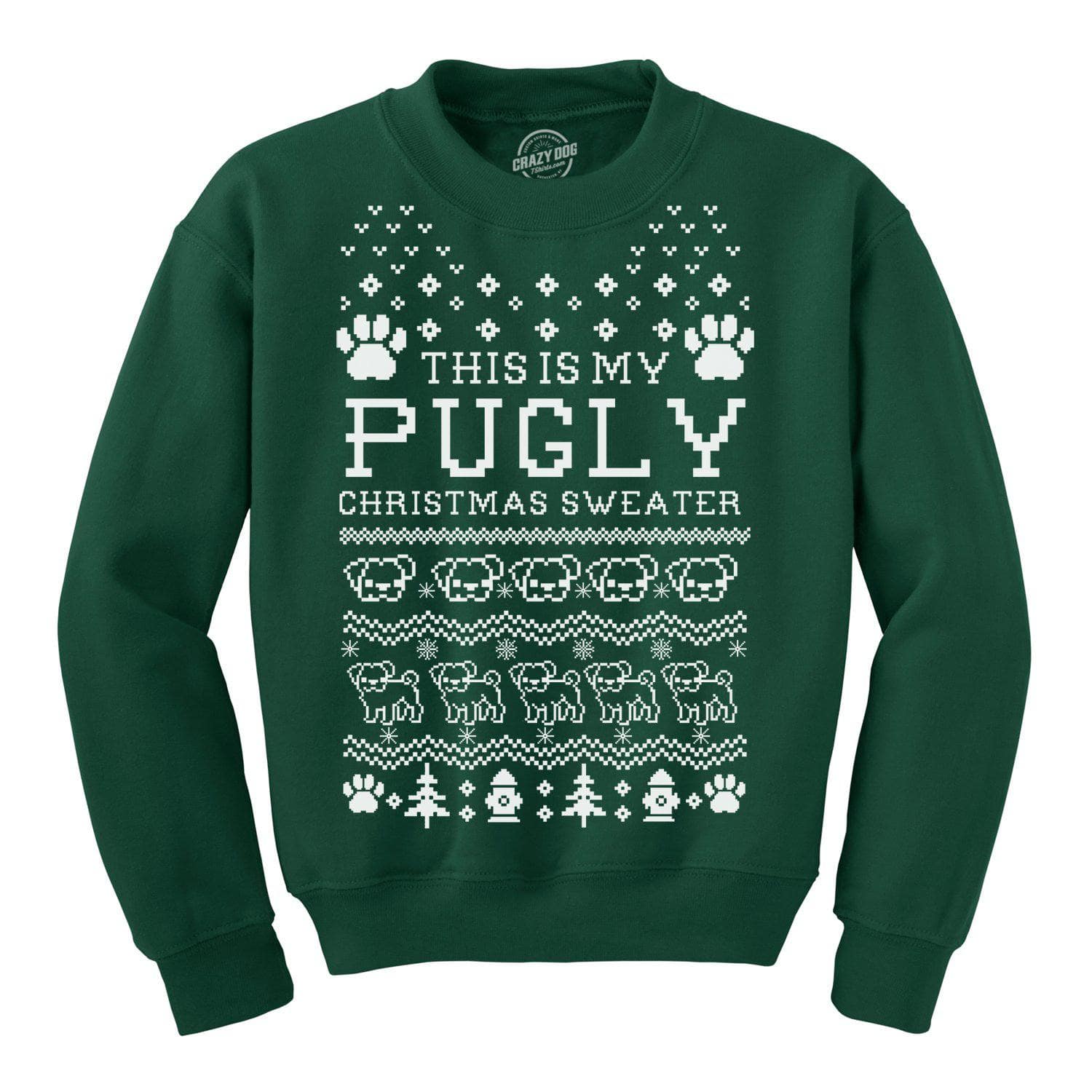 Pugly Christmas Sweater Crew Neck Sweatshirt  -  Crazy Dog T-Shirts