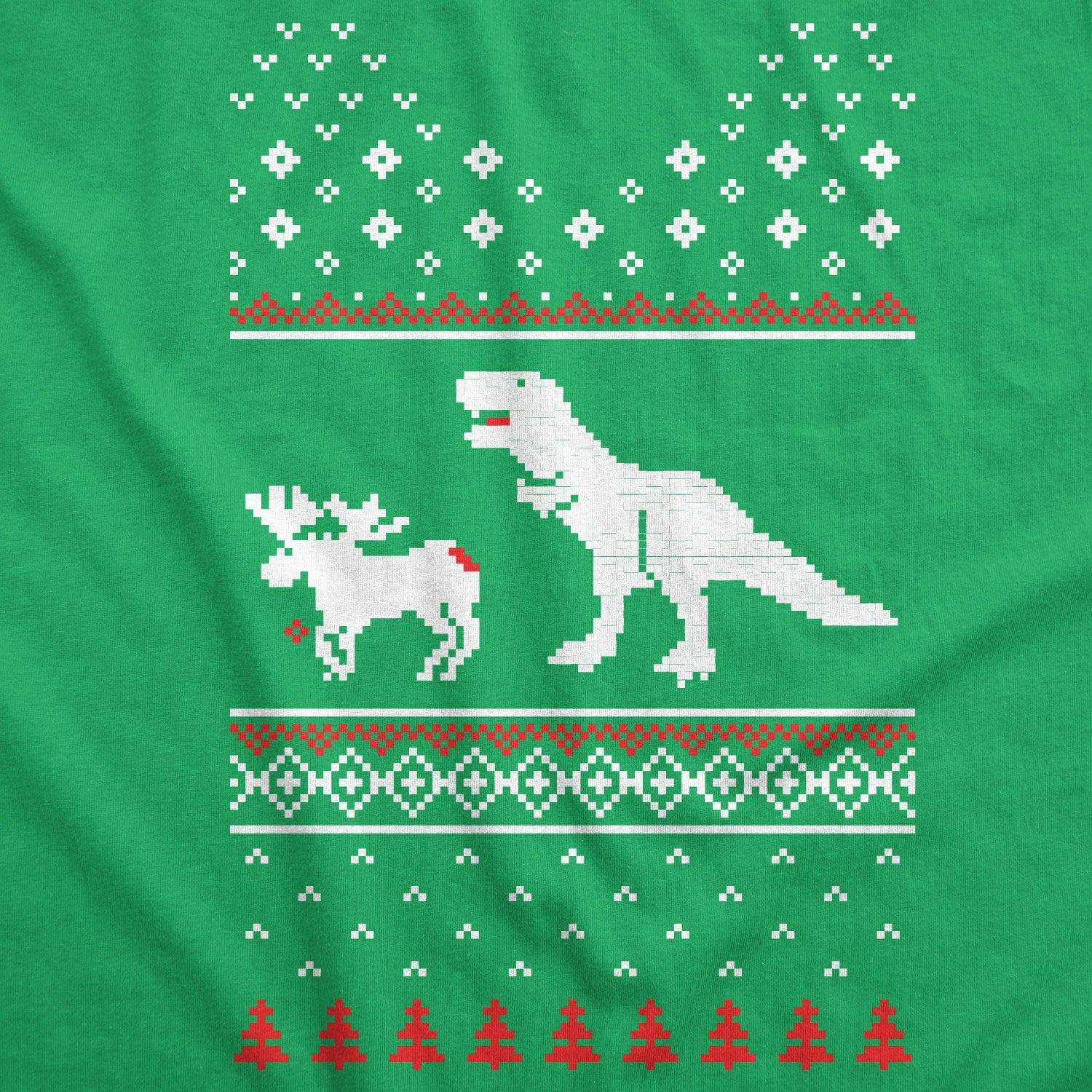 T-Rex Attack Christmas Ugly Sweater Crew Neck Sweatshirt - Crazy Dog T-Shirts