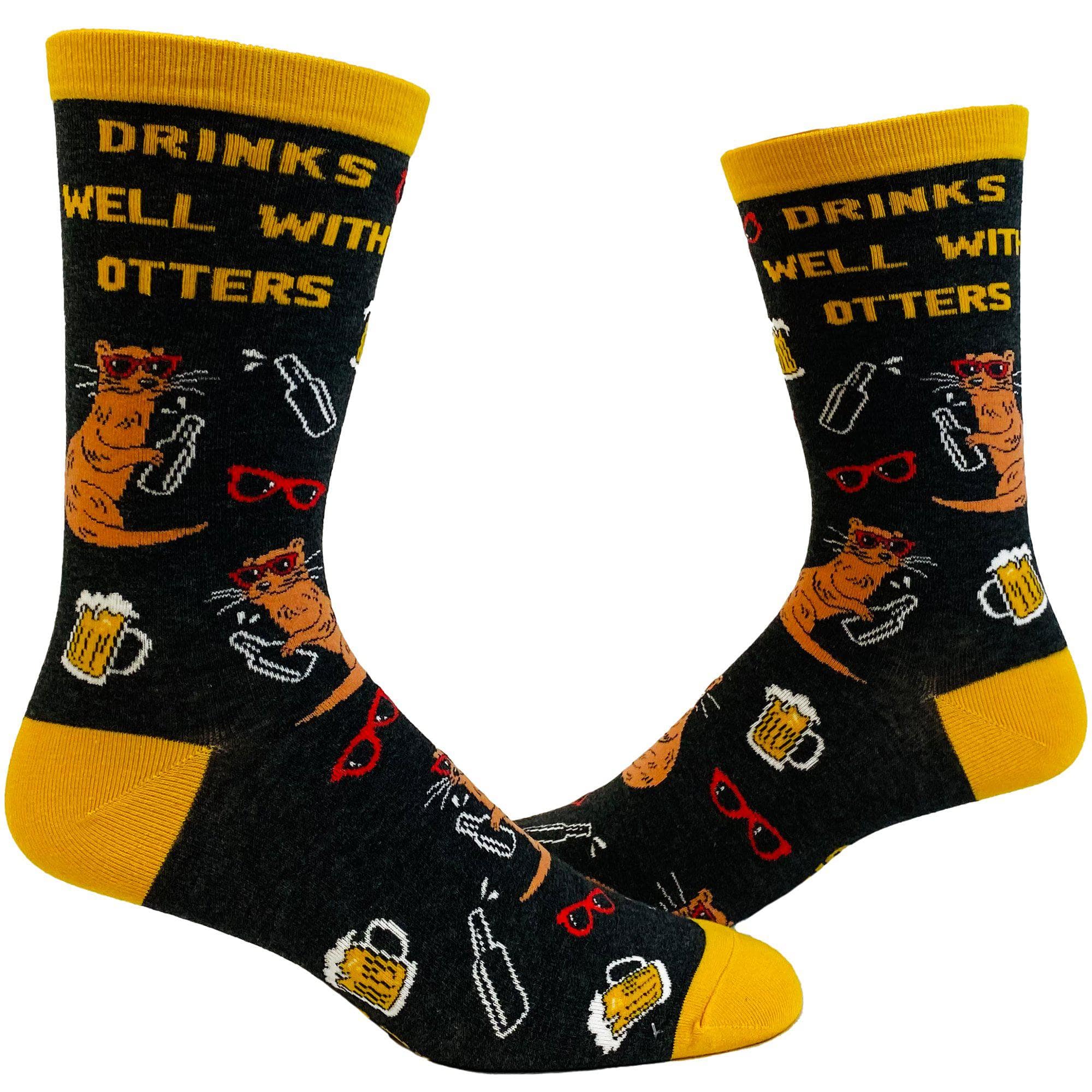 Men's Drinks Well With Otters Socks - Crazy Dog T-Shirts