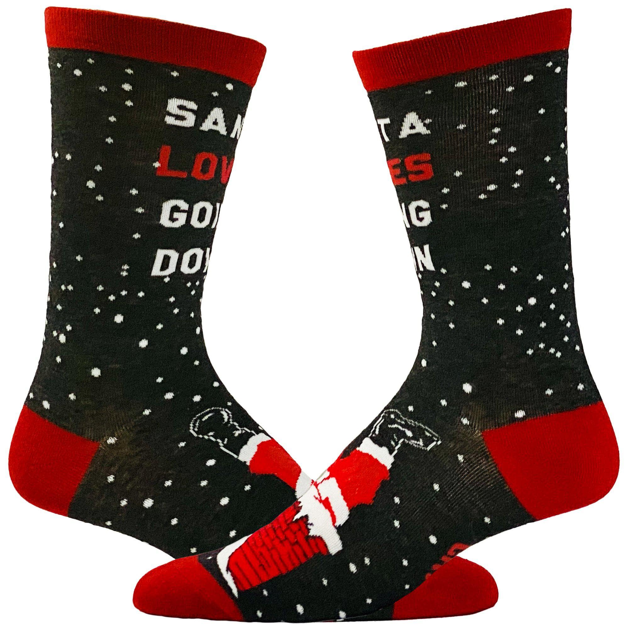 Men's Santa Loves Going Down Socks - Crazy Dog T-Shirts
