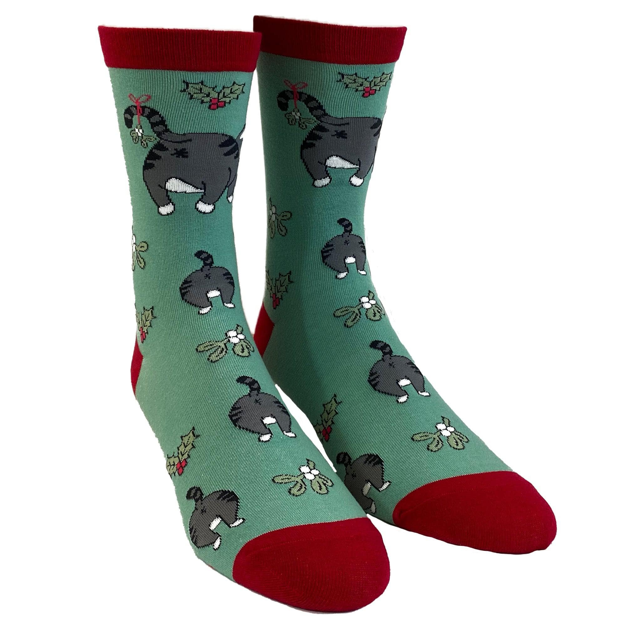 Mens Cat Butt Mistletoe Socks  -  Crazy Dog T-Shirts