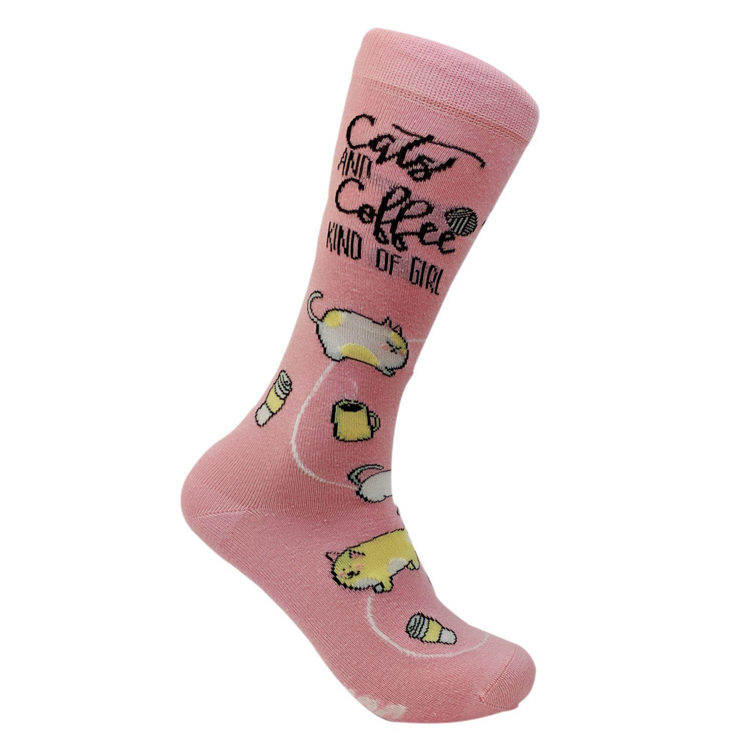Women Cats And Coffee Kind Of Girl Socks - Crazy Dog T-Shirts
