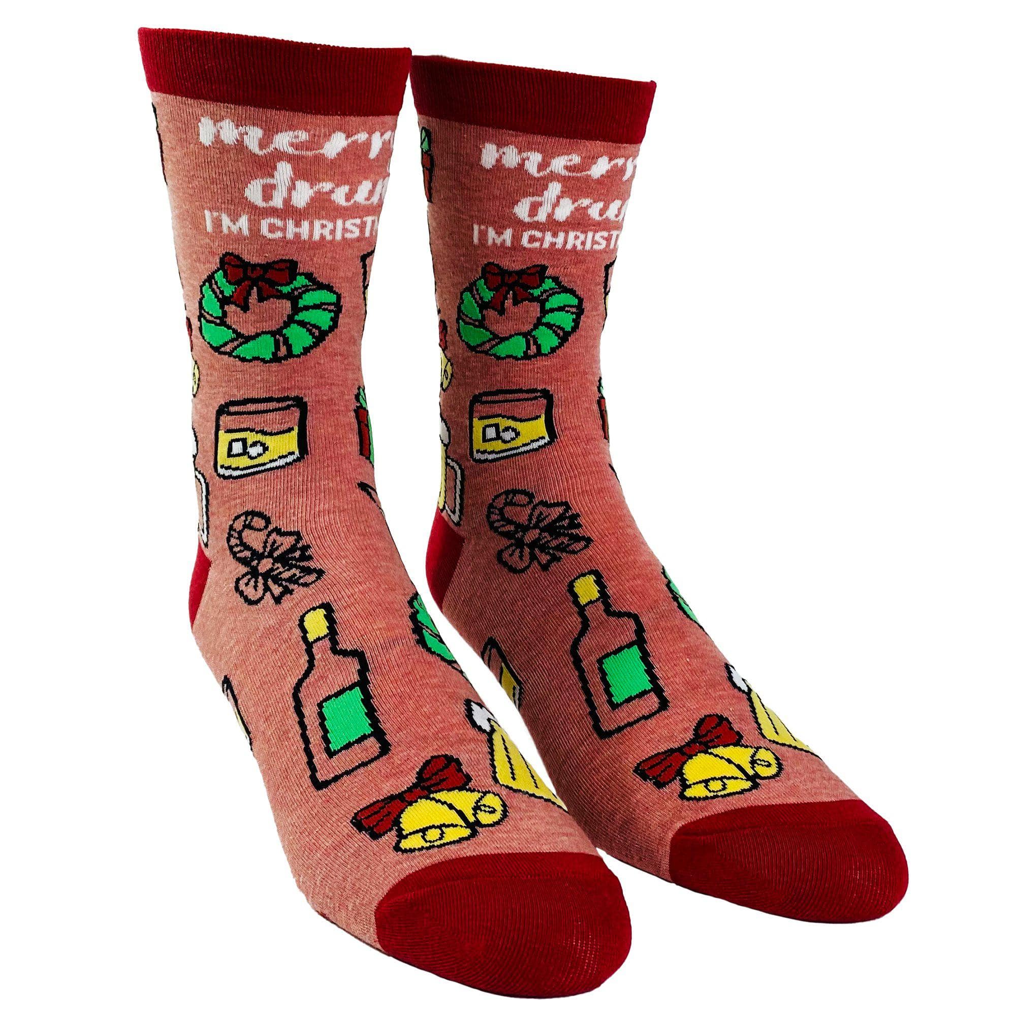 Women's Merry Drunkmas Socks - Crazy Dog T-Shirts