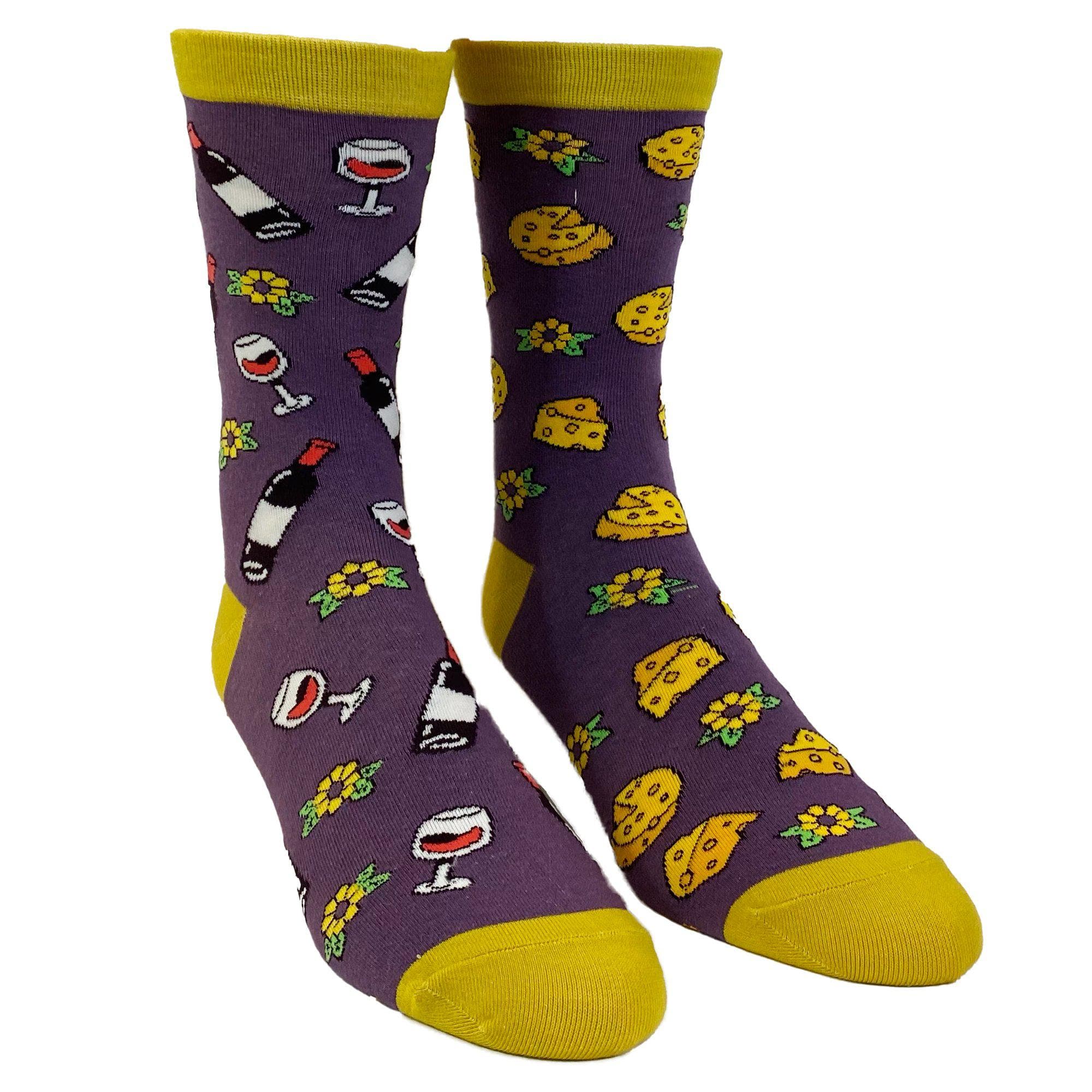Womens Wine And Cheese Socks - Crazy Dog T-Shirts