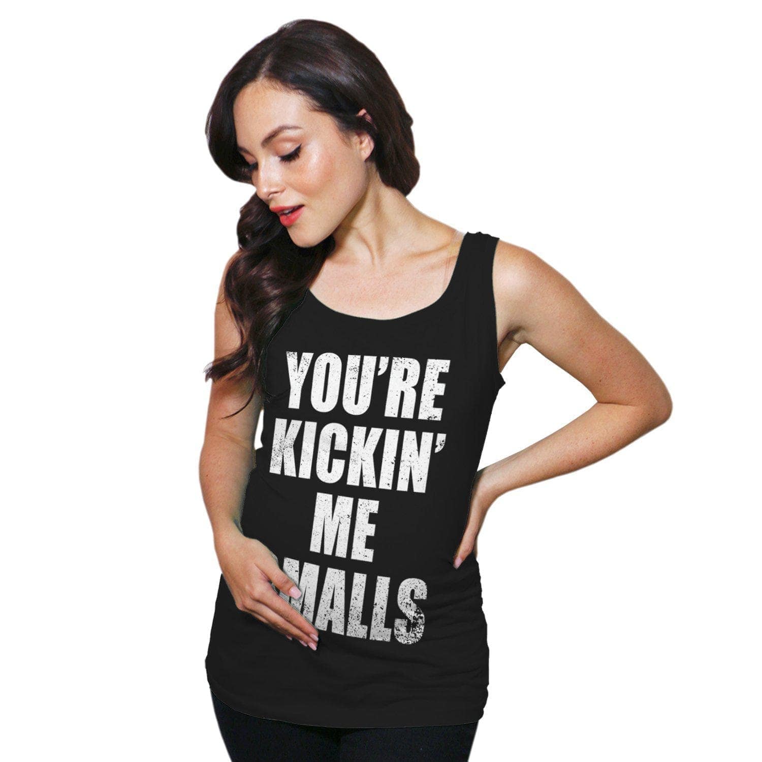 You're Kickin Me Smalls Maternity Tank Top  -  Crazy Dog T-Shirts
