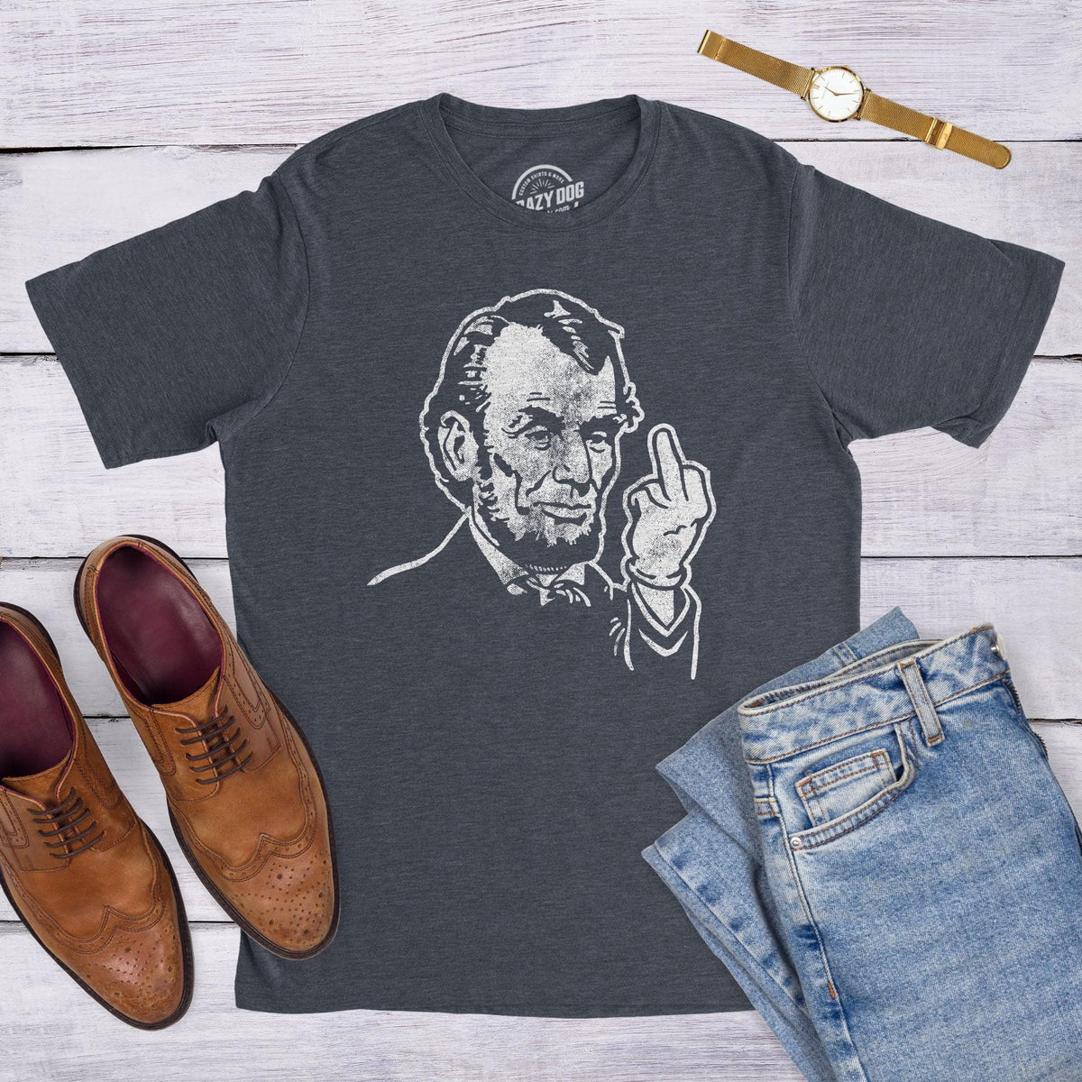 Abe Lincoln Middle Finger Men&#39;s Tshirt  -  Crazy Dog T-Shirts