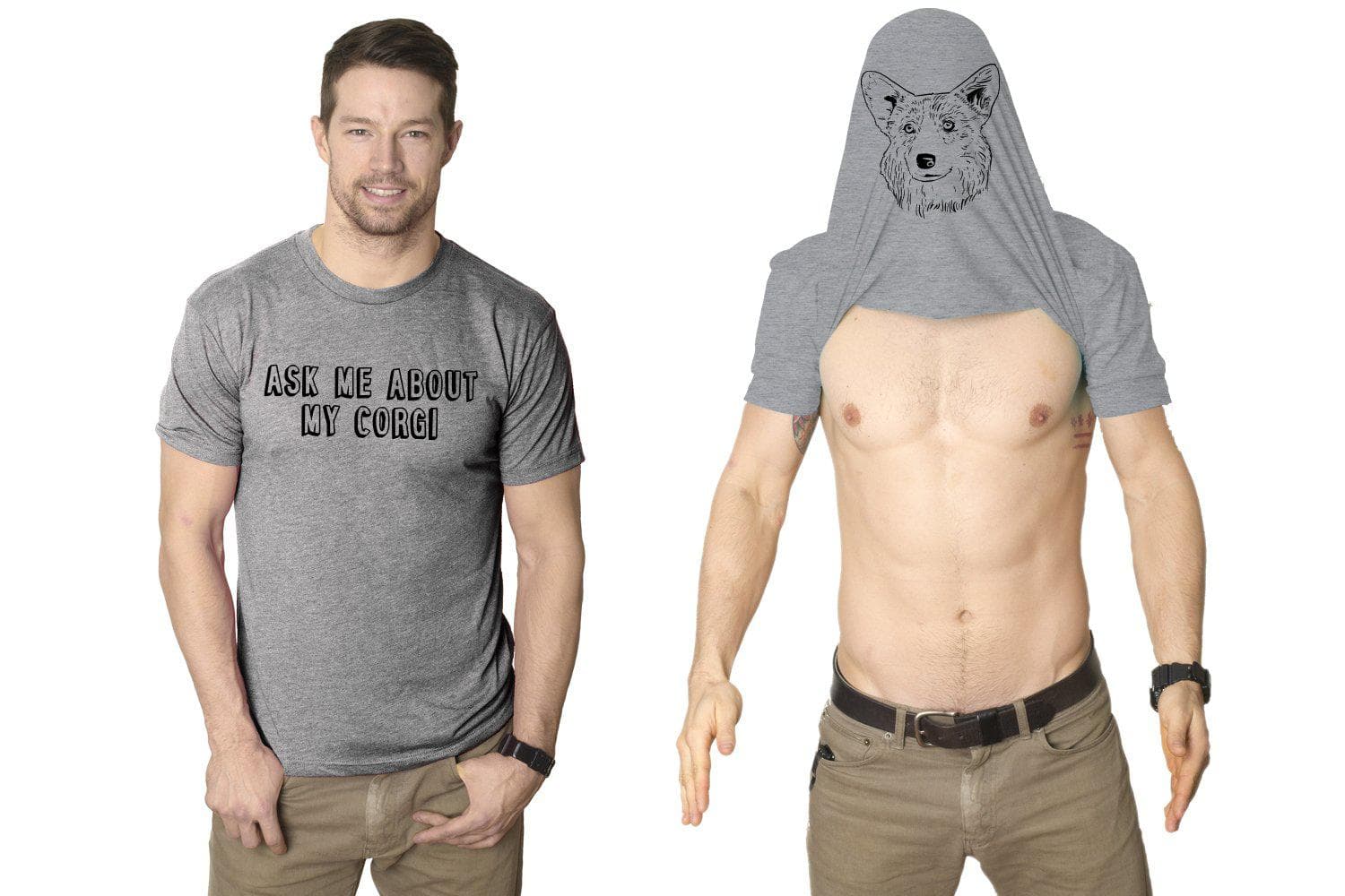 Ask Me About My Corgi Flip Men's Tshirt - Crazy Dog T-Shirts