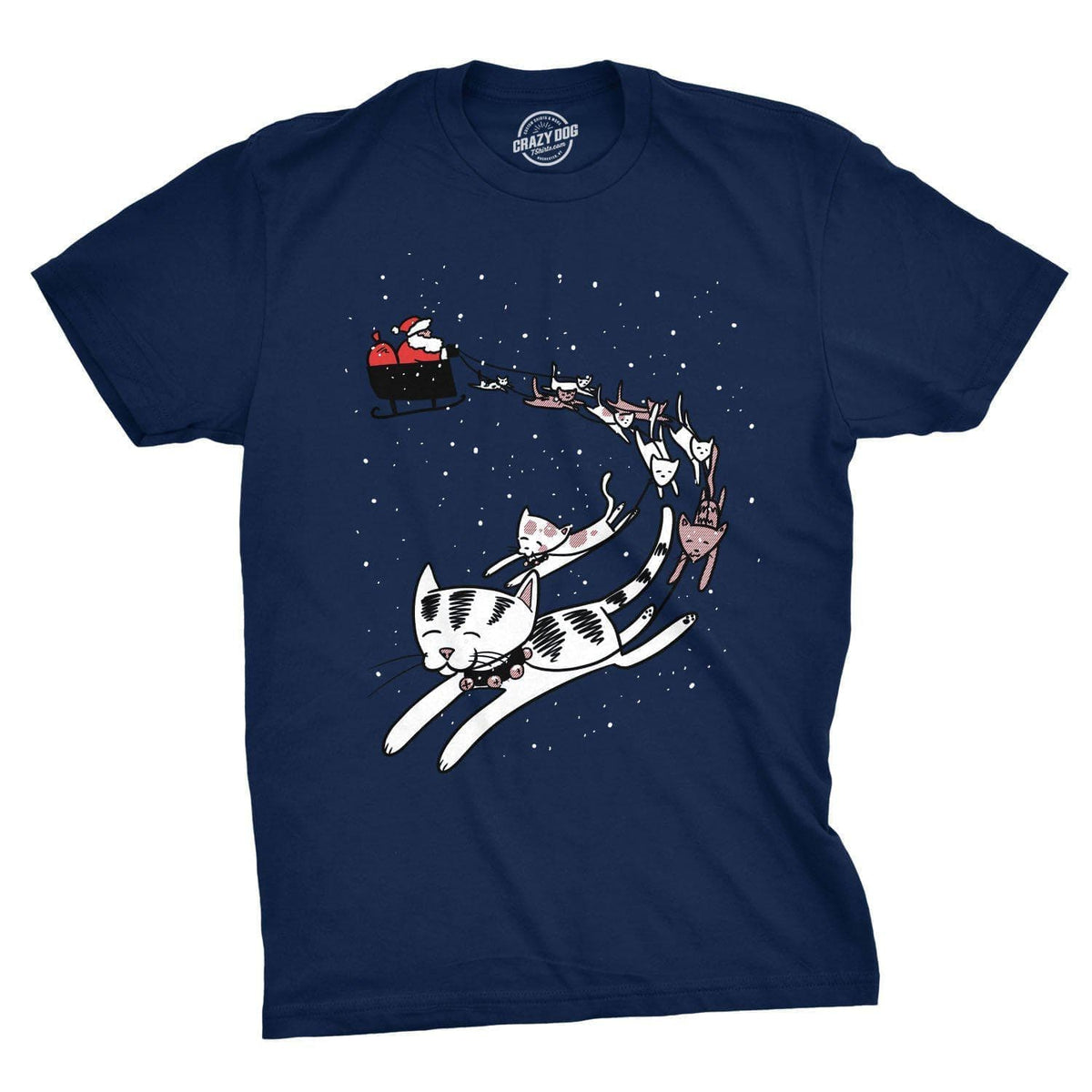 Cats In Christmas Sleigh Men&#39;s Tshirt - Crazy Dog T-Shirts