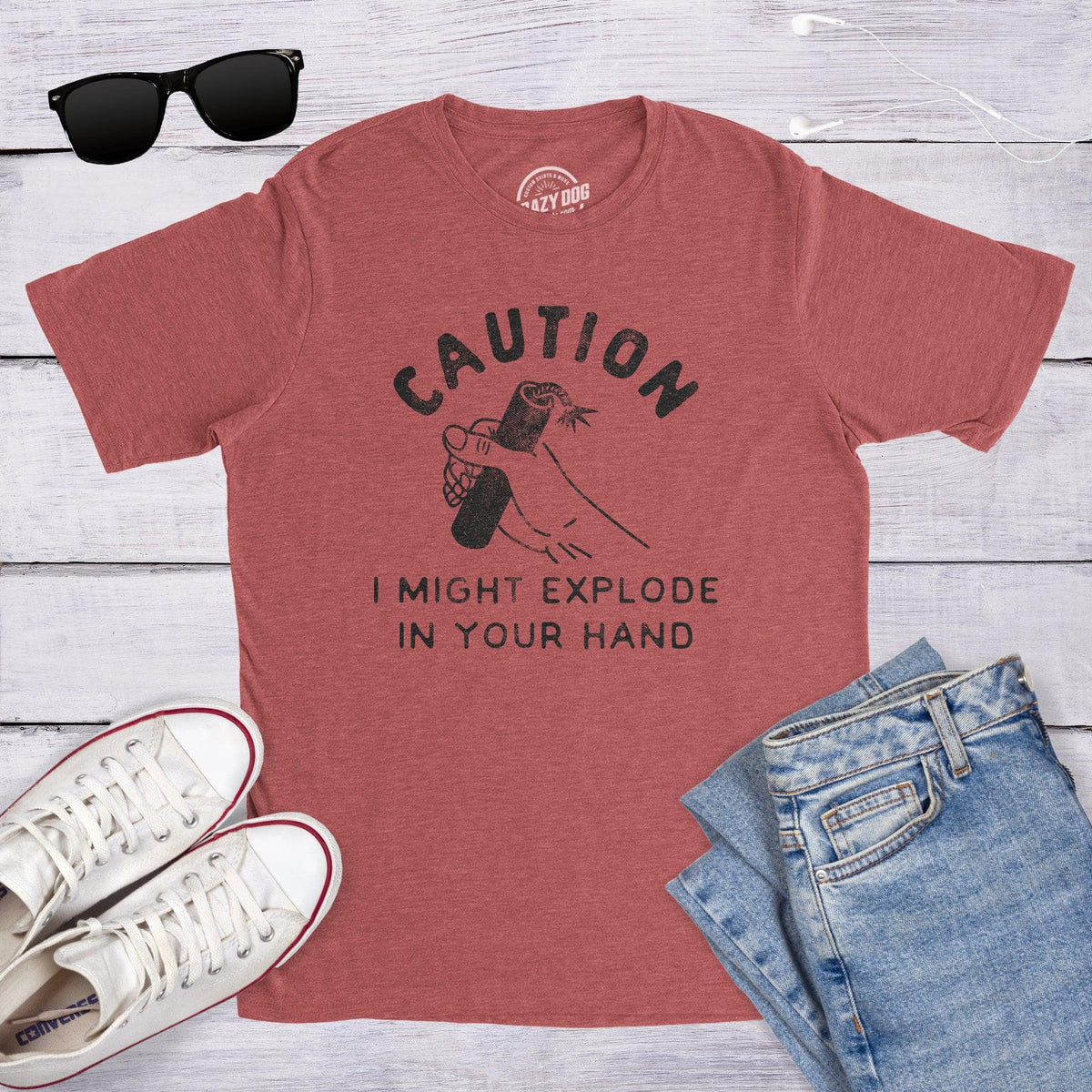 Caution I Might Explode In Your Hand Men&#39;s Tshirt  -  Crazy Dog T-Shirts
