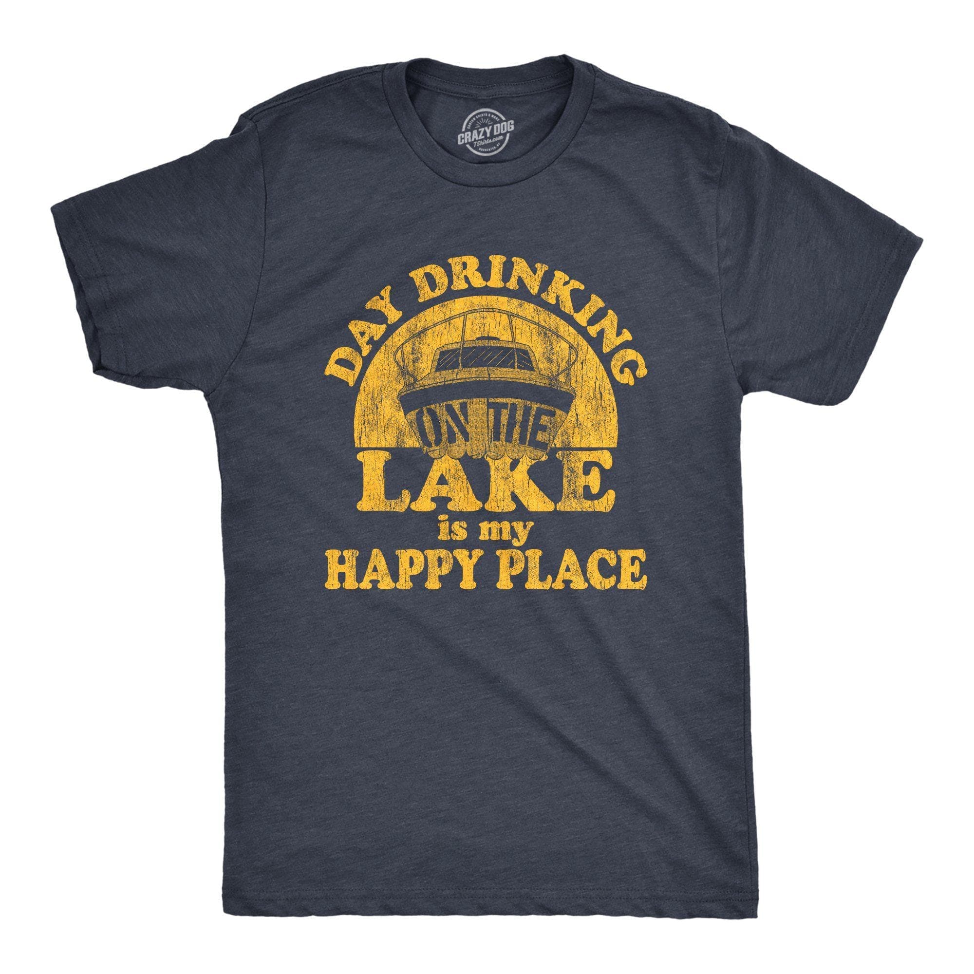 Day Drinking On The Lake Is My Happy Place Men's Tshirt - Crazy Dog T-Shirts