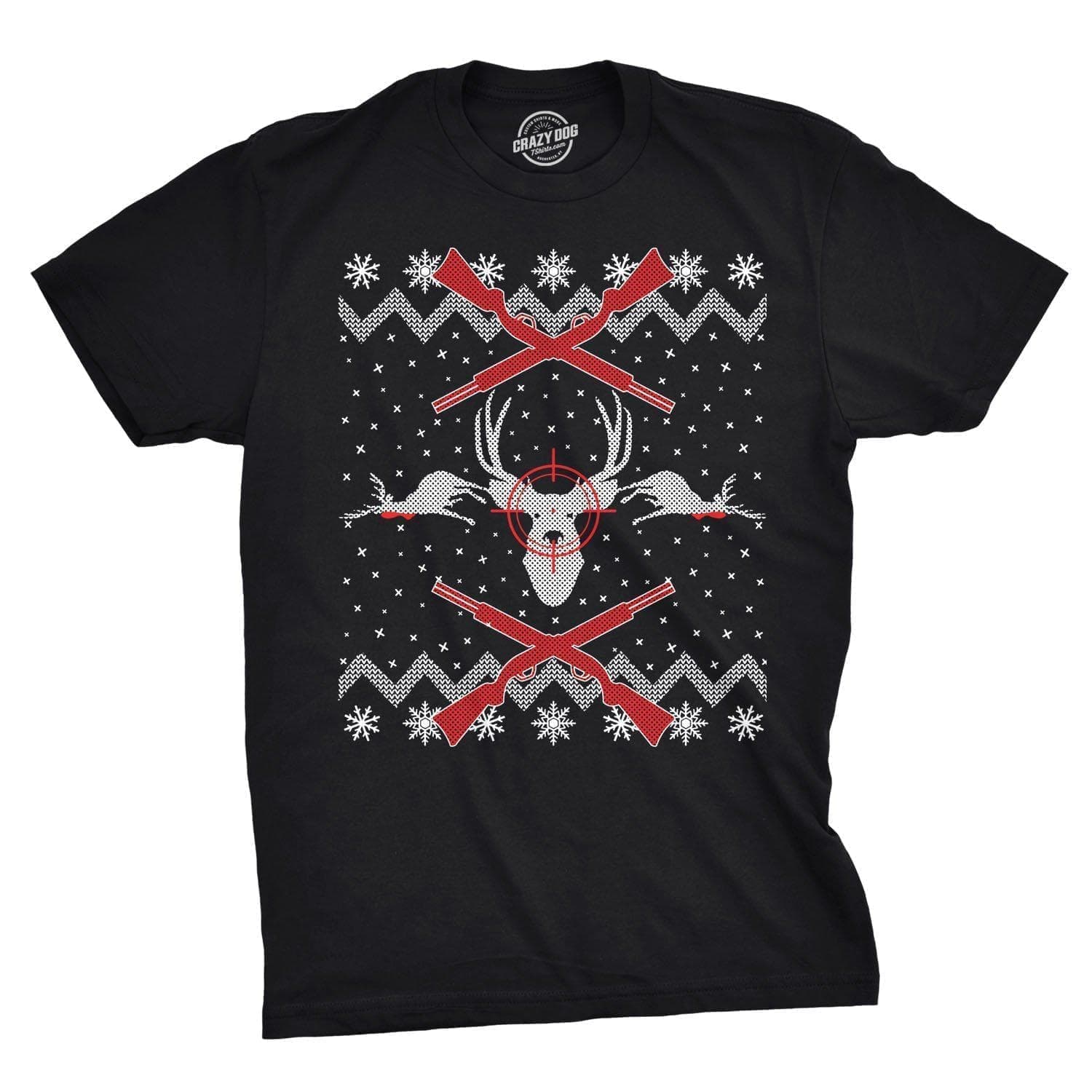 Deer Hunt Ugly Christmas Sweater Men's Tshirt - Crazy Dog T-Shirts