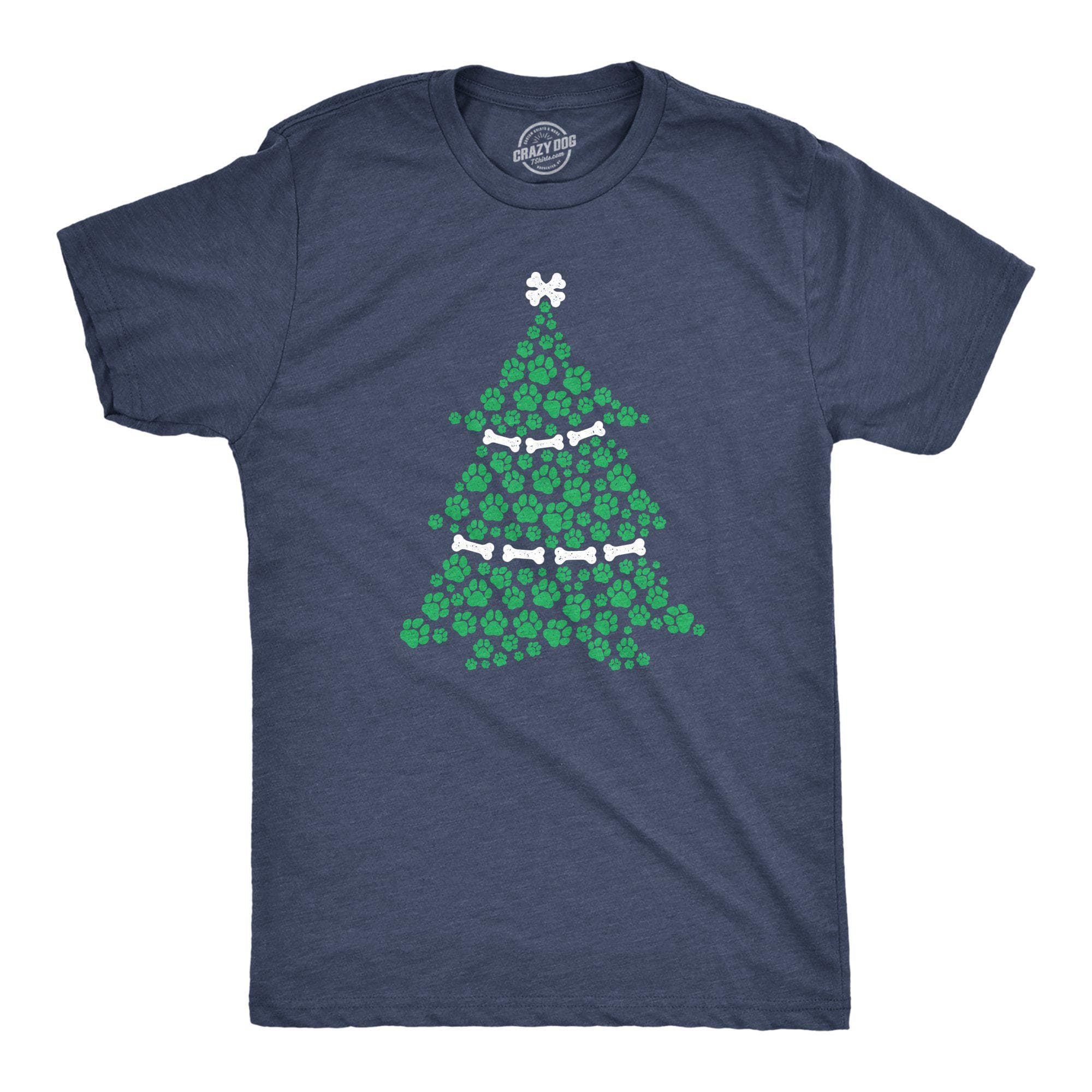 Dog Paw Christmas Tree Men's Tshirt - Crazy Dog T-Shirts