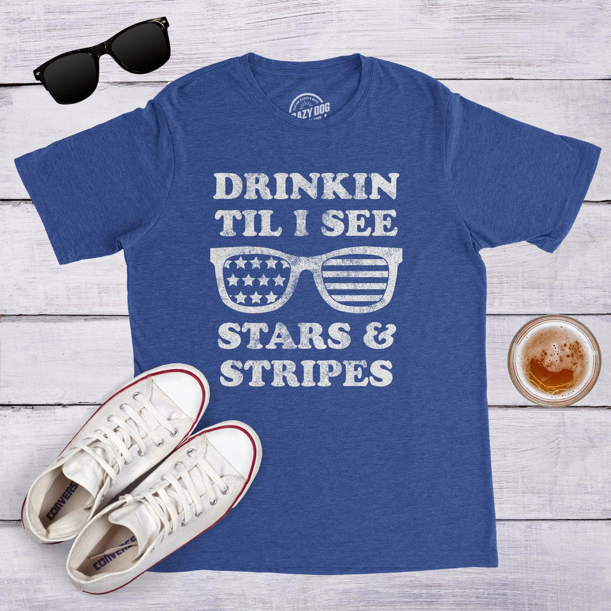 Drinkin Til I See Stars And Stripes Men&#39;s Tshirt  -  Crazy Dog T-Shirts