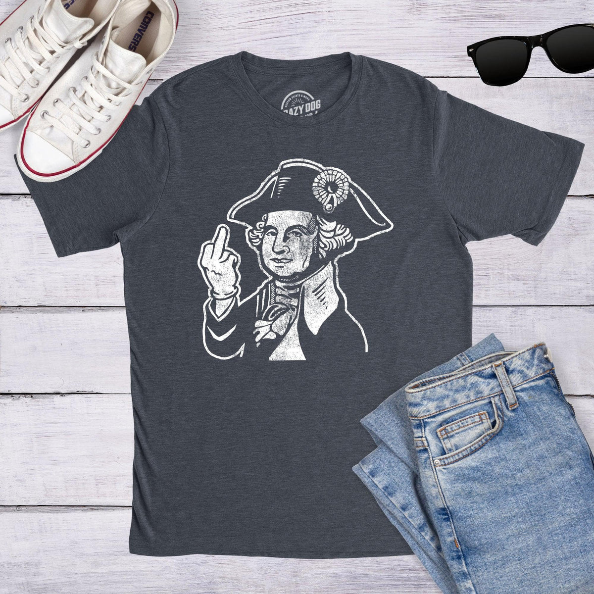 George Washington Middle Finger Men&#39;s Tshirt  -  Crazy Dog T-Shirts