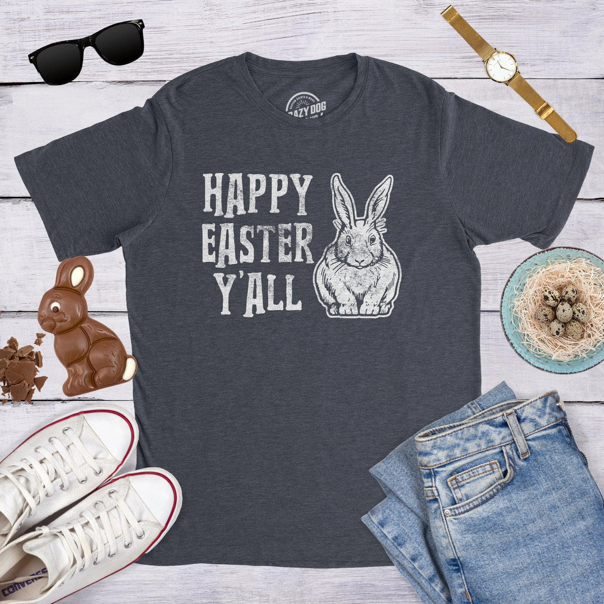 Happy Easter Y&#39;all Men&#39;s Tshirt  -  Crazy Dog T-Shirts