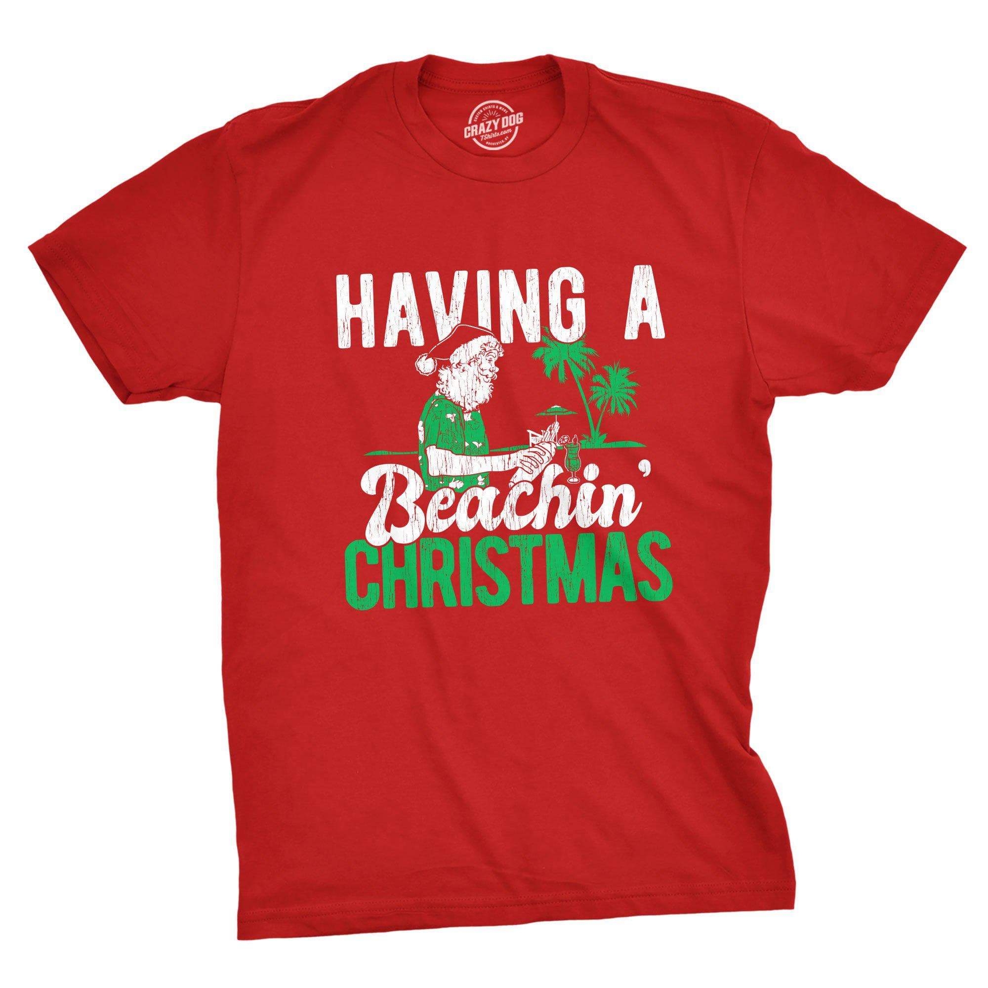 Having A Beachin Christmas Men's Tshirt - Crazy Dog T-Shirts