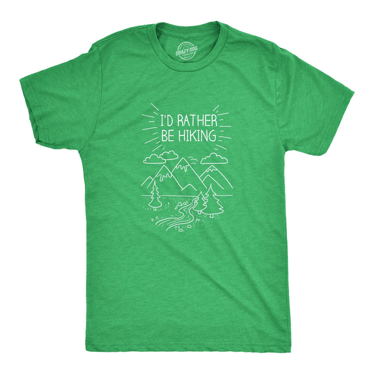 Mens I'd Rather Be Hiking Funny Summer Nature Camping T Shirt (Green) S
