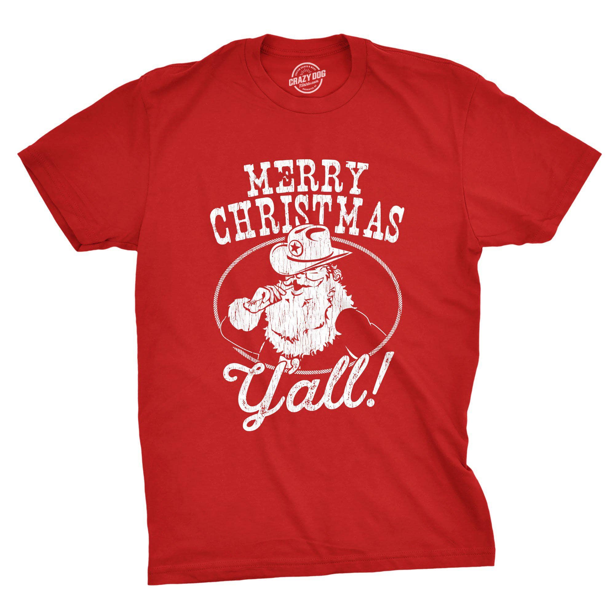 Merry Christmas Y'all Santa Men's Tshirt - Crazy Dog T-Shirts