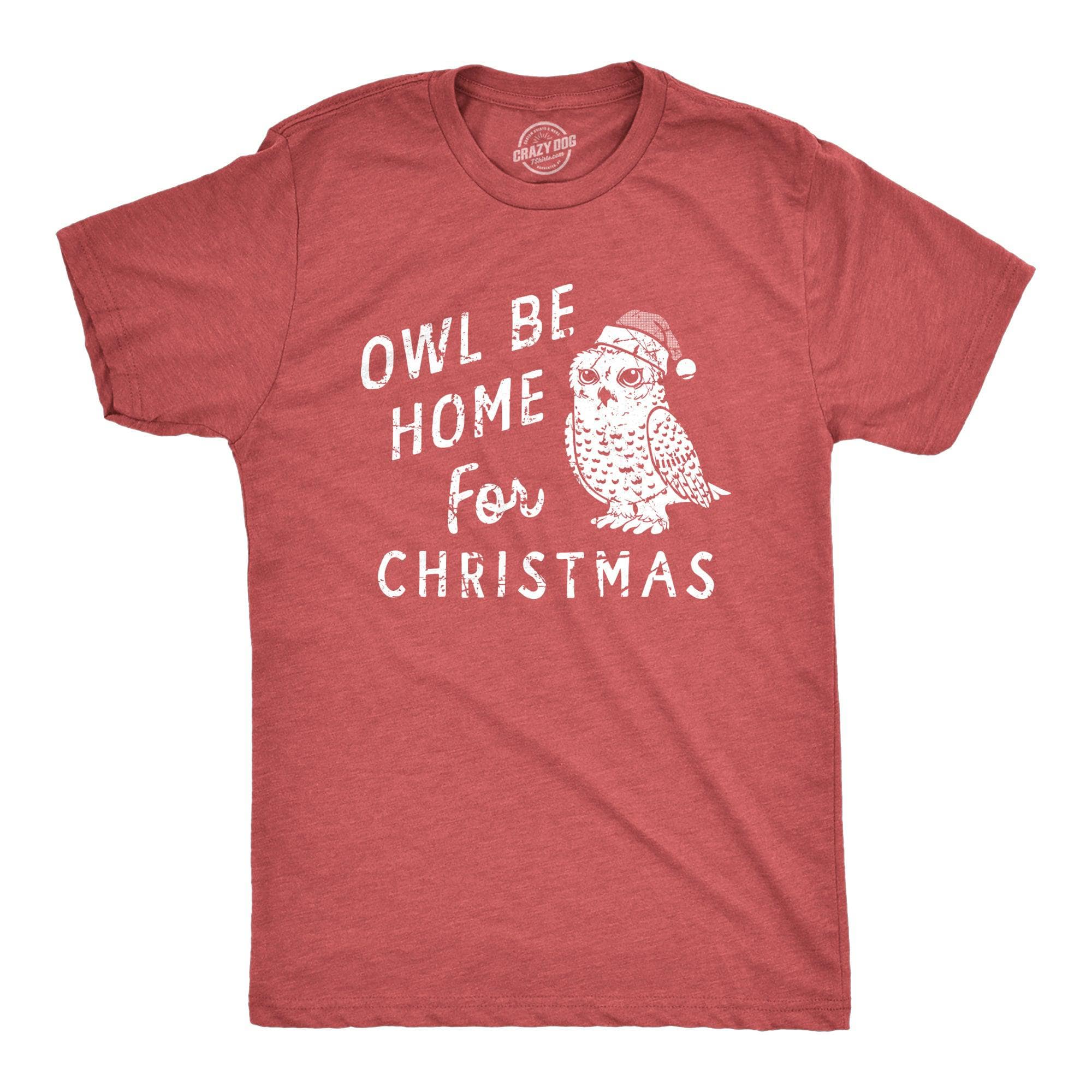 Owl Be Home For Christmas Men's Tshirt  -  Crazy Dog T-Shirts