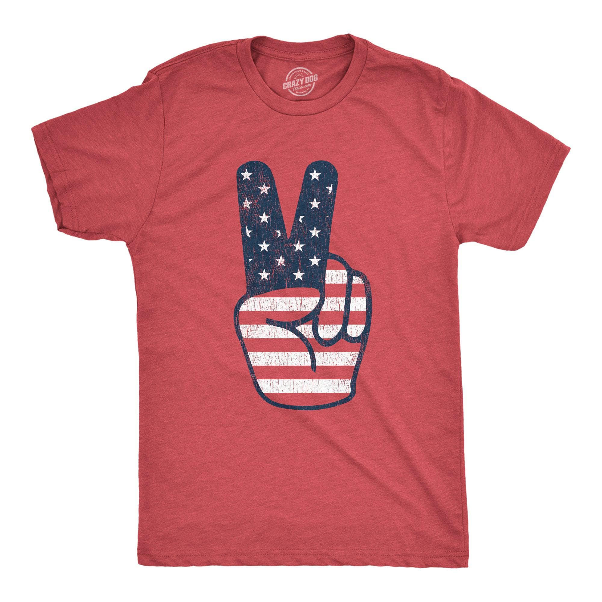 Peace Sign American Flag Men's Tshirt  -  Crazy Dog T-Shirts