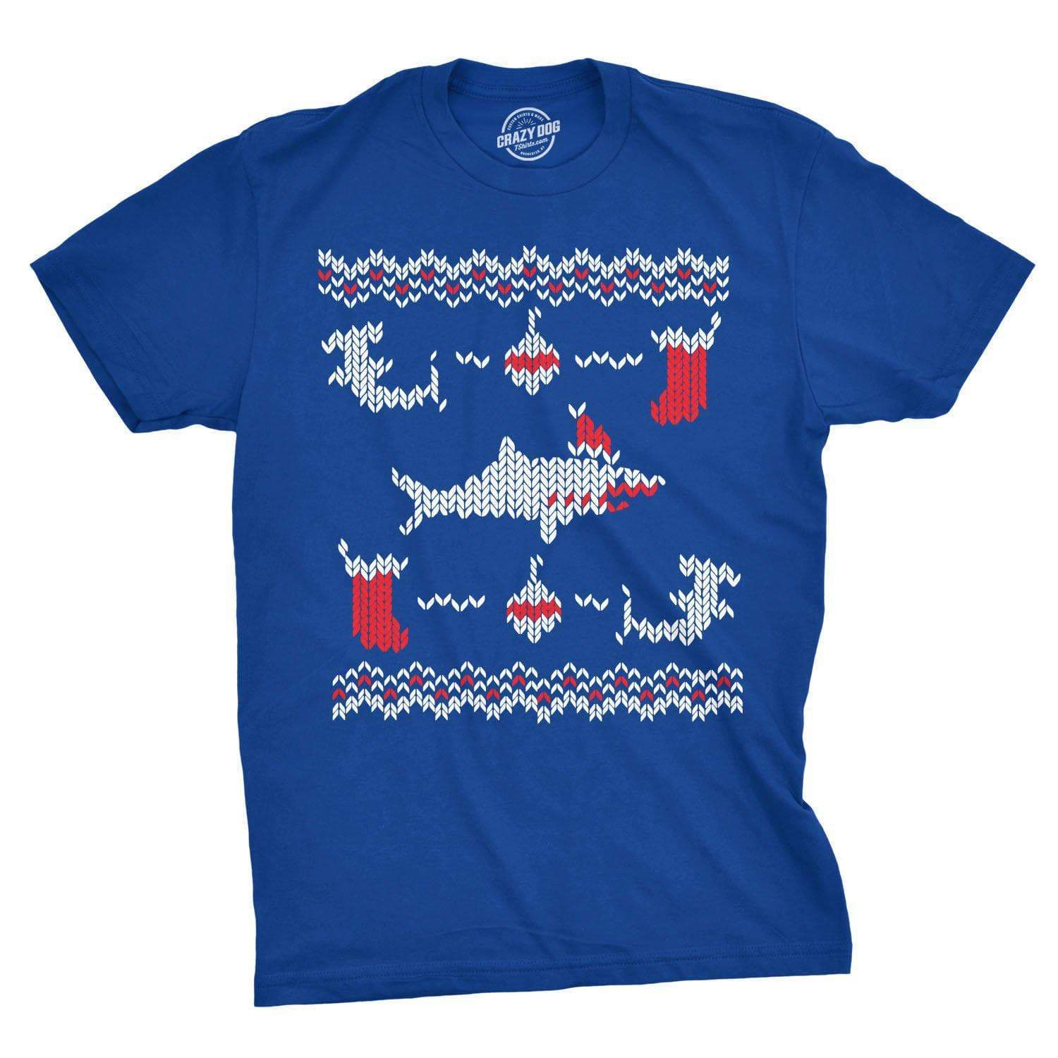 Shark Bite Ugly Christmas Sweater Men's Tshirt - Crazy Dog T-Shirts