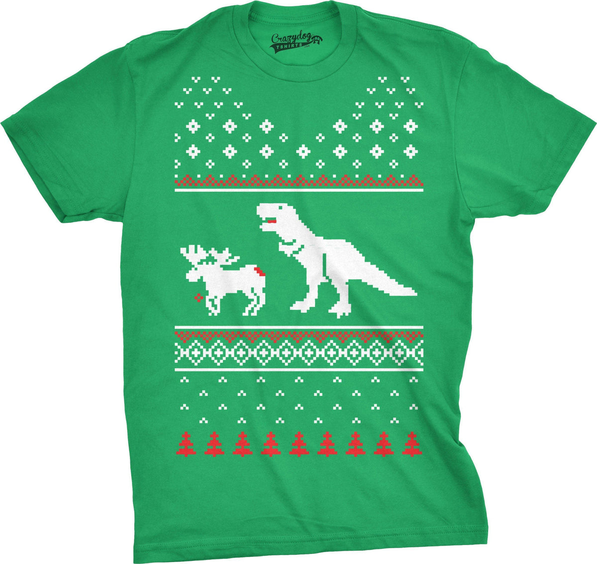 T-Rex Attack Ugly Christmas Sweater Men&#39;s Tshirt - Crazy Dog T-Shirts
