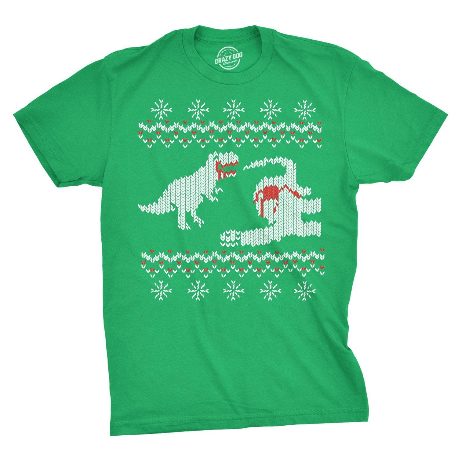 T-Rex Dinosaur Snack Ugly Christmas Sweater Men's Tshirt - Crazy Dog T-Shirts
