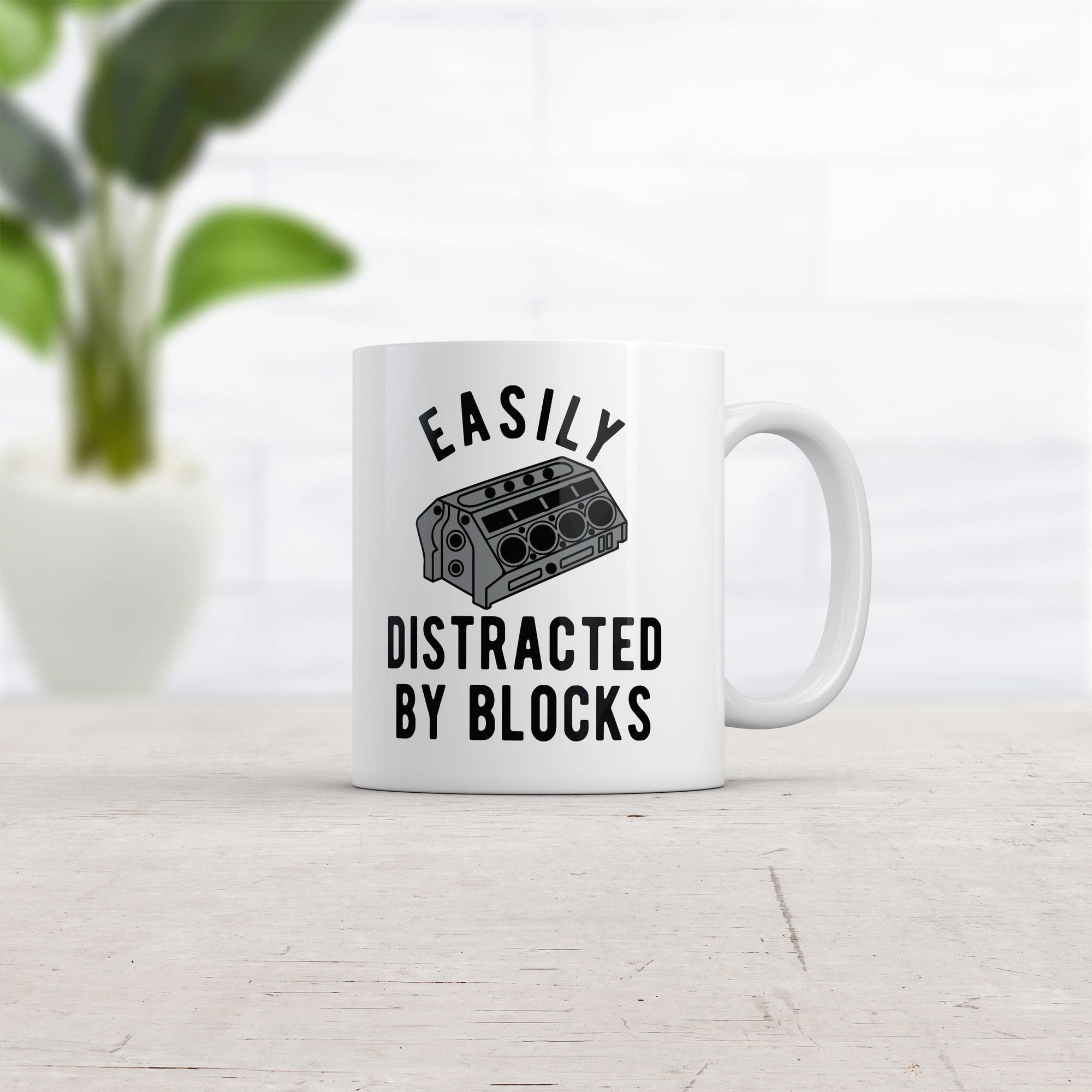Easily Distracted By Blocks Mug Funny Car Engine Mechanic Novelty Coffee Cup-11oz  -  Crazy Dog T-Shirts
