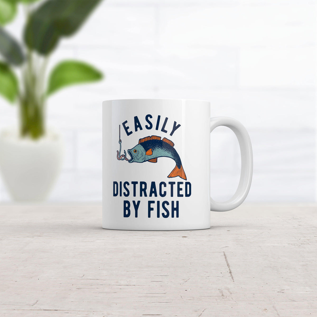 Easily Distracted By Fish Mug Funny Fishing Hook Catch Graphic Novelty Coffee Cup-11oz  -  Crazy Dog T-Shirts