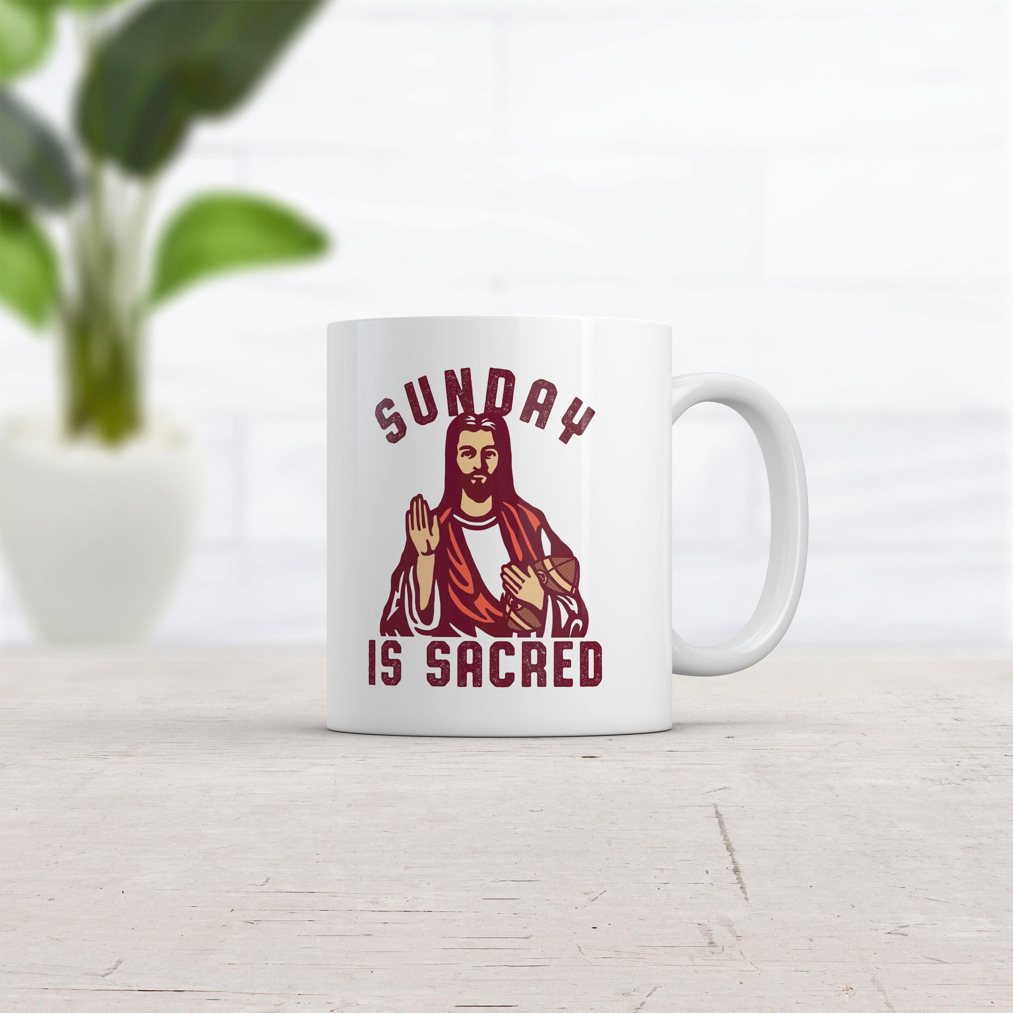 Sunday Is Sacred Mug Funny Football Jesus Graphic Novelty Coffee Cup -11oz  -  Crazy Dog T-Shirts