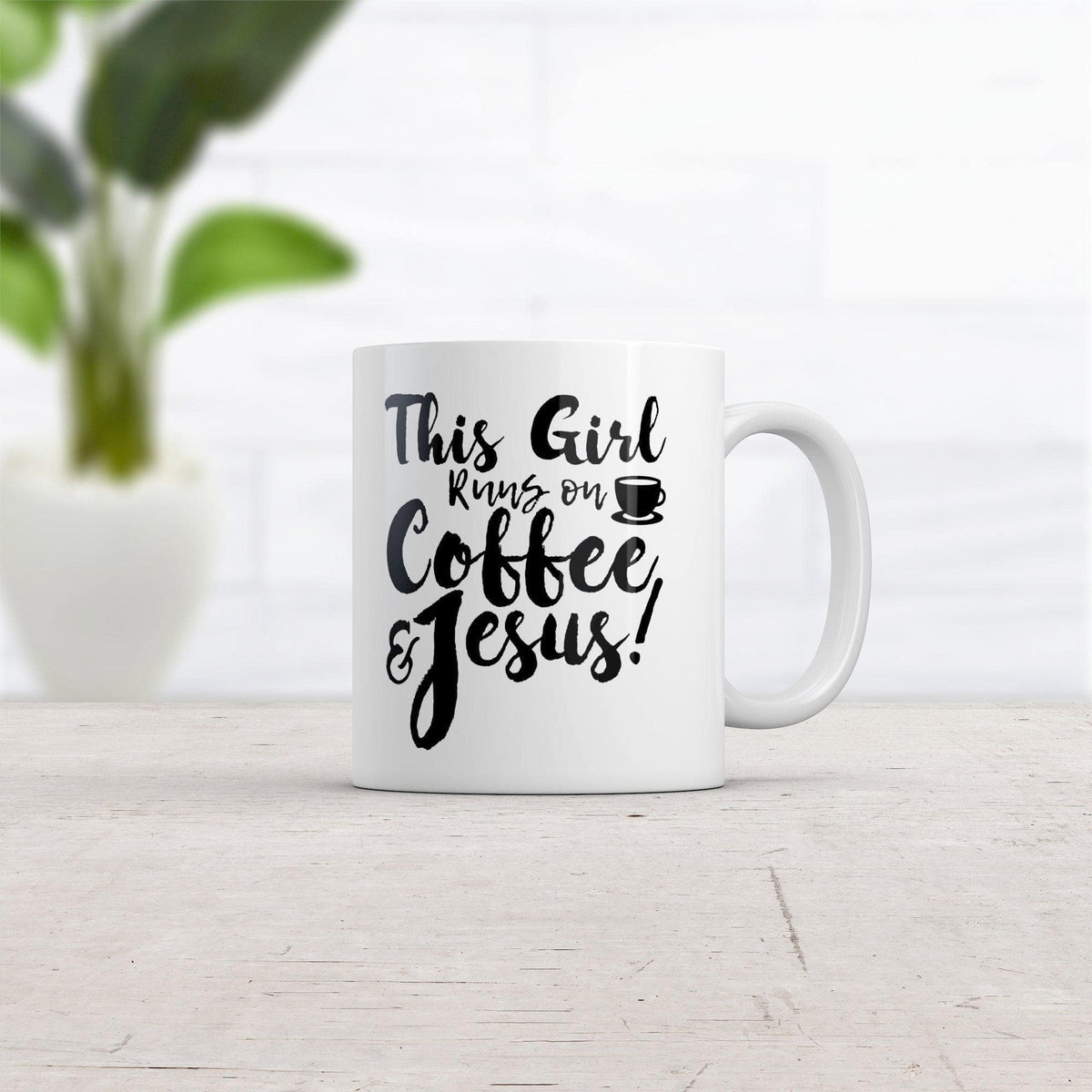This Girl Runs Off Coffee And Jesus Mug Funny Faith Church Novelty Cup-11oz  -  Crazy Dog T-Shirts