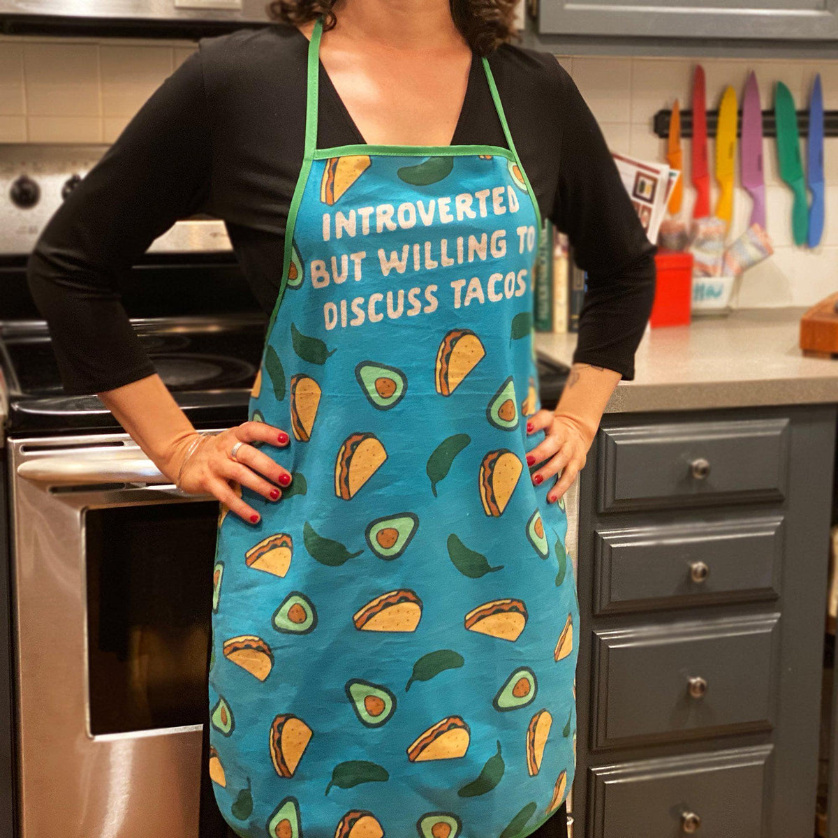 Introverted But Willing To Discuss Tacos Oven Mitt + Apron - Crazy Dog T-Shirts