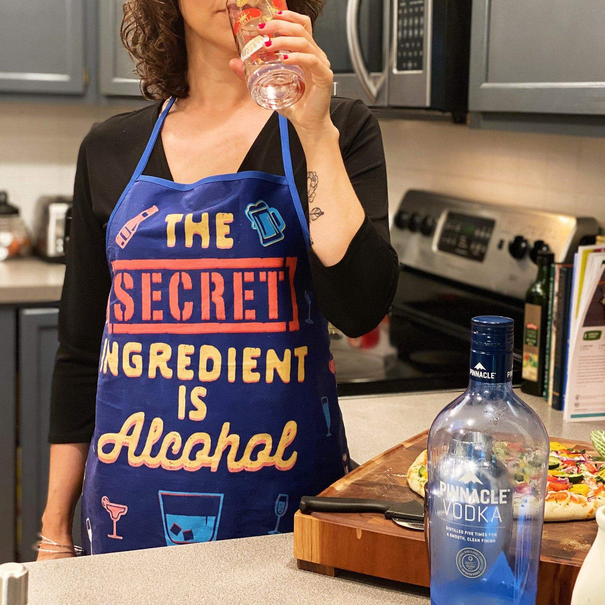 The Secret Ingredient Is Alcohol Oven Mitt + Apron - Crazy Dog T-Shirts