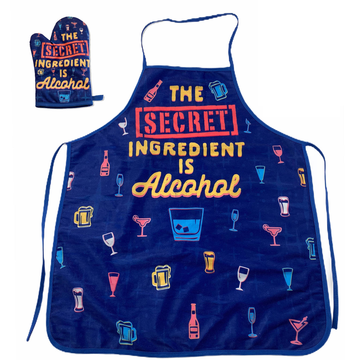 The Secret Ingredient Is Alcohol Oven Mitt + Apron - Crazy Dog T-Shirts