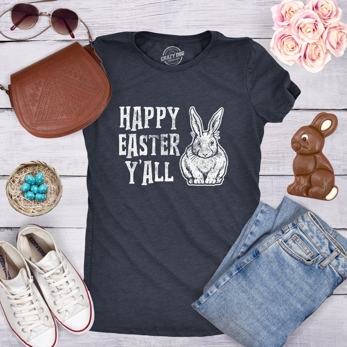Happy Easter Y&#39;all Women&#39;s Tshirt  -  Crazy Dog T-Shirts