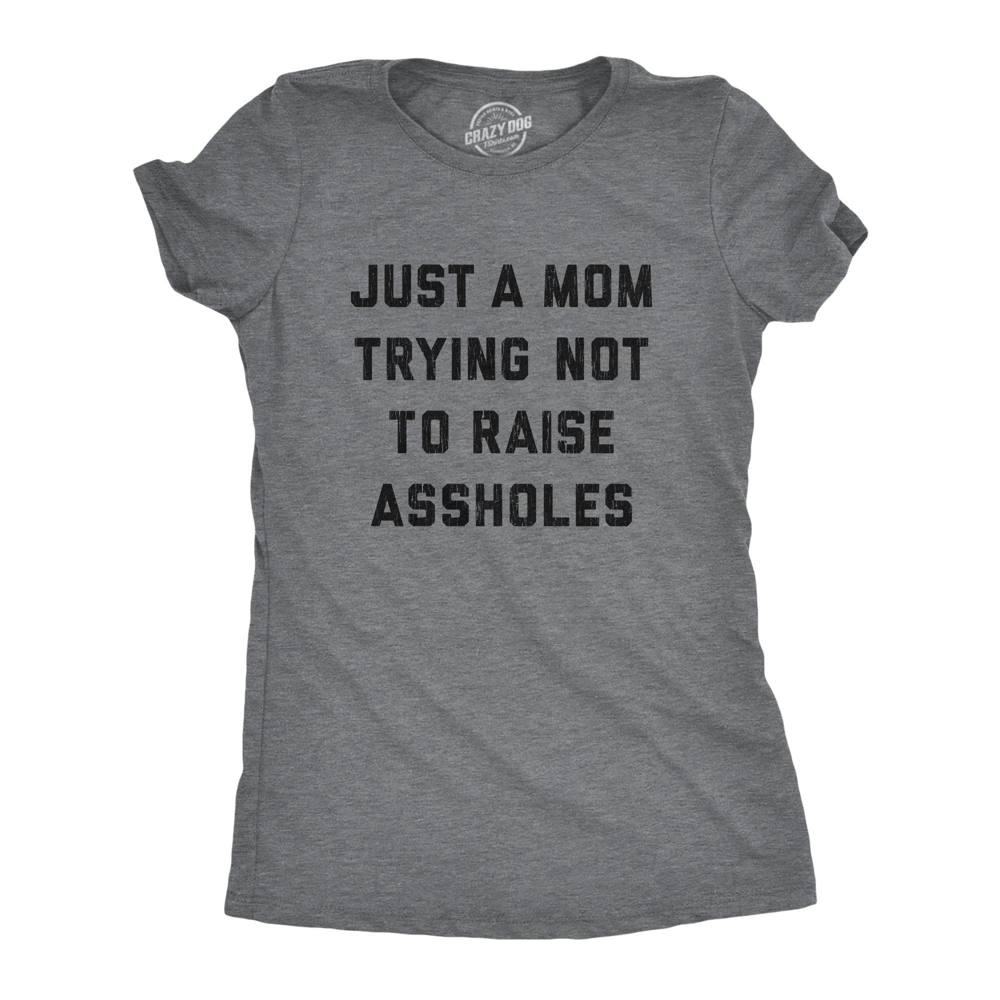 Just A Mom Trying Not To Raise Assholes Women's Tshirt - Crazy Dog T-Shirts