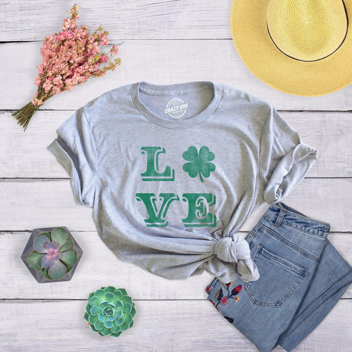 LOVE Lucky Clover Women&#39;s Tshirt  -  Crazy Dog T-Shirts
