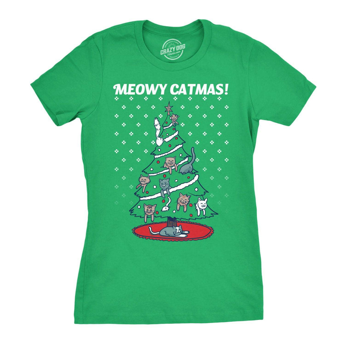 Meowy Christmas Cat Tree Ugly Christmas Sweater Women&#39;s Tshirt  -  Crazy Dog T-Shirts