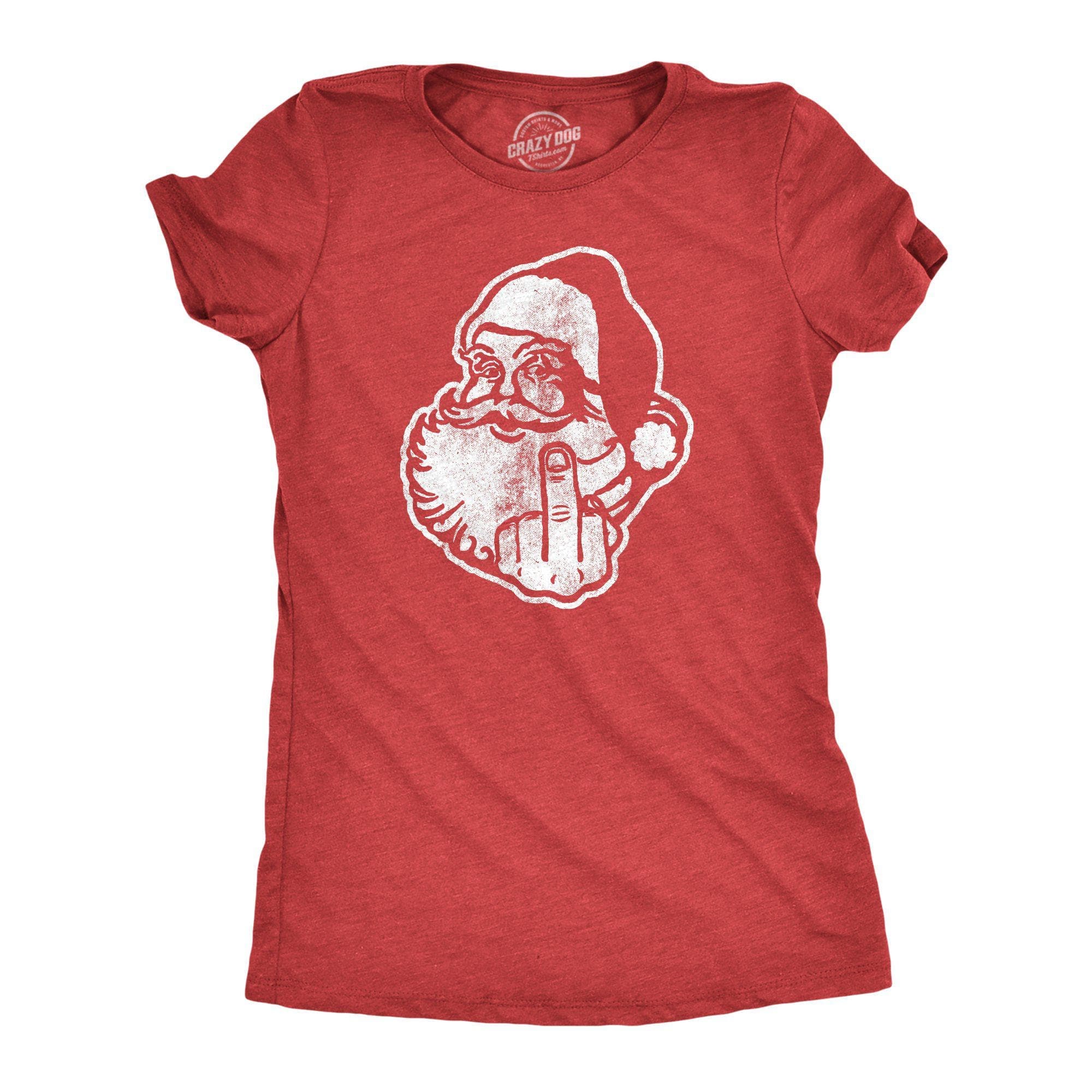Middle Finger Santa Women's Tshirt - Crazy Dog T-Shirts