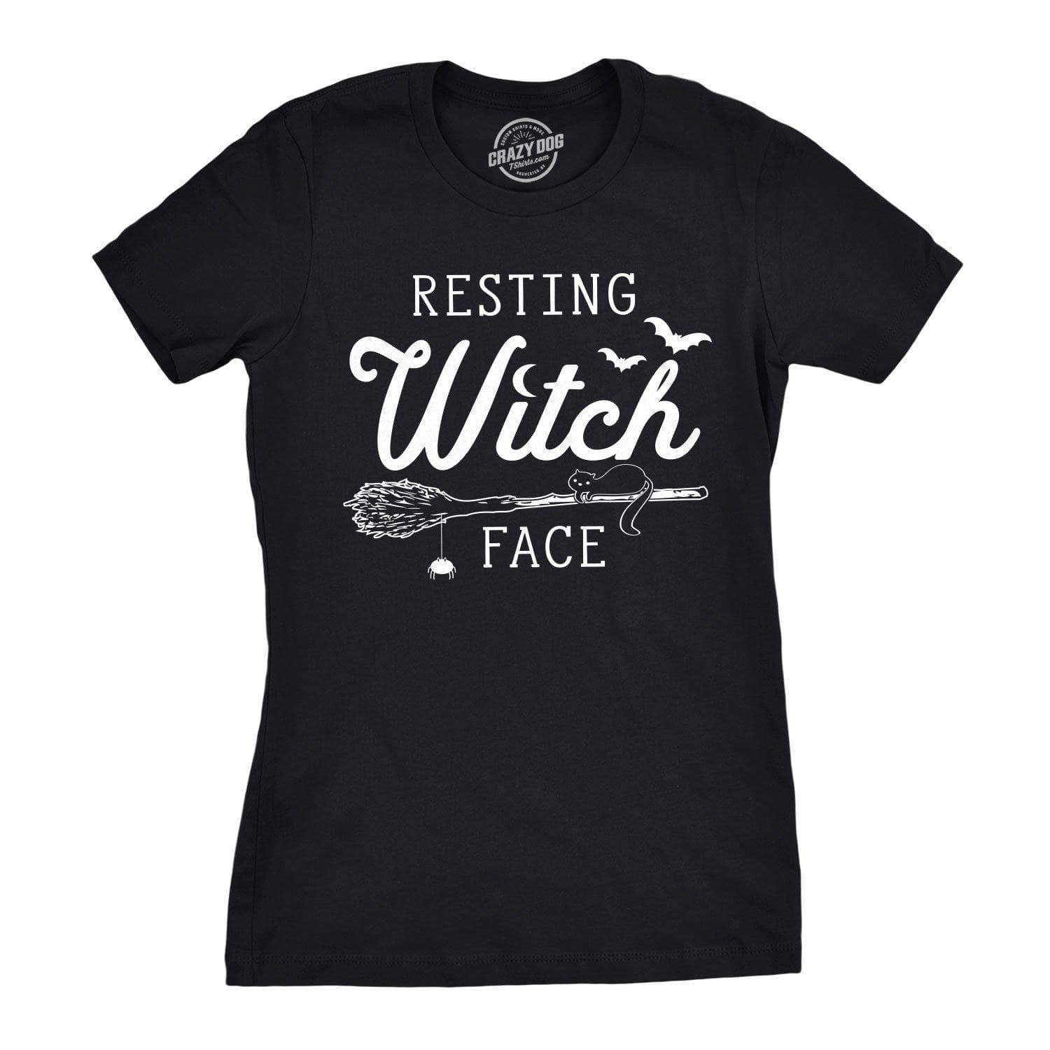 Resting Witch Face Broomstick Women's Tshirt - Crazy Dog T-Shirts