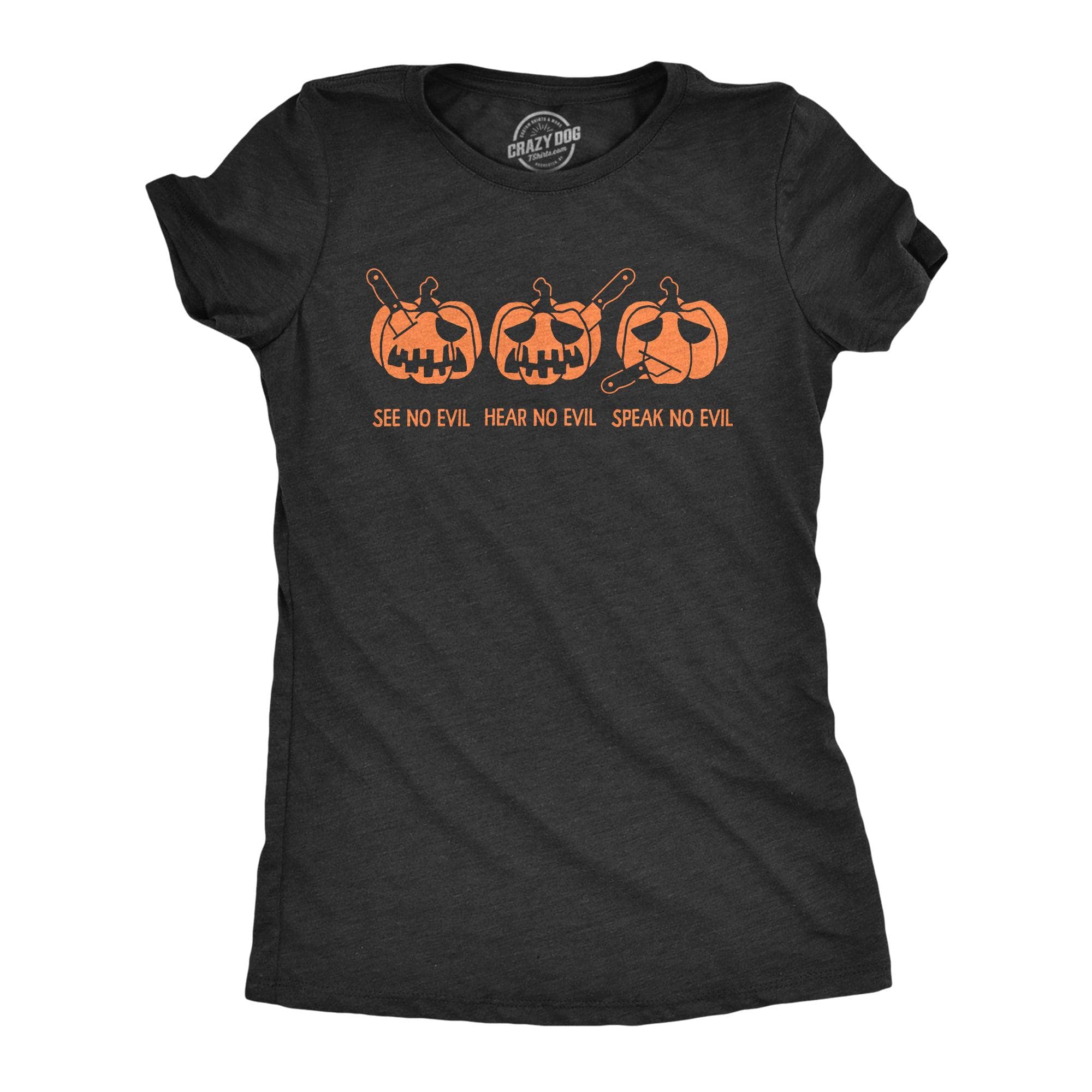 See No Evil Hear No Evil Speak No Evil Pumpkin Women's Tshirt  -  Crazy Dog T-Shirts