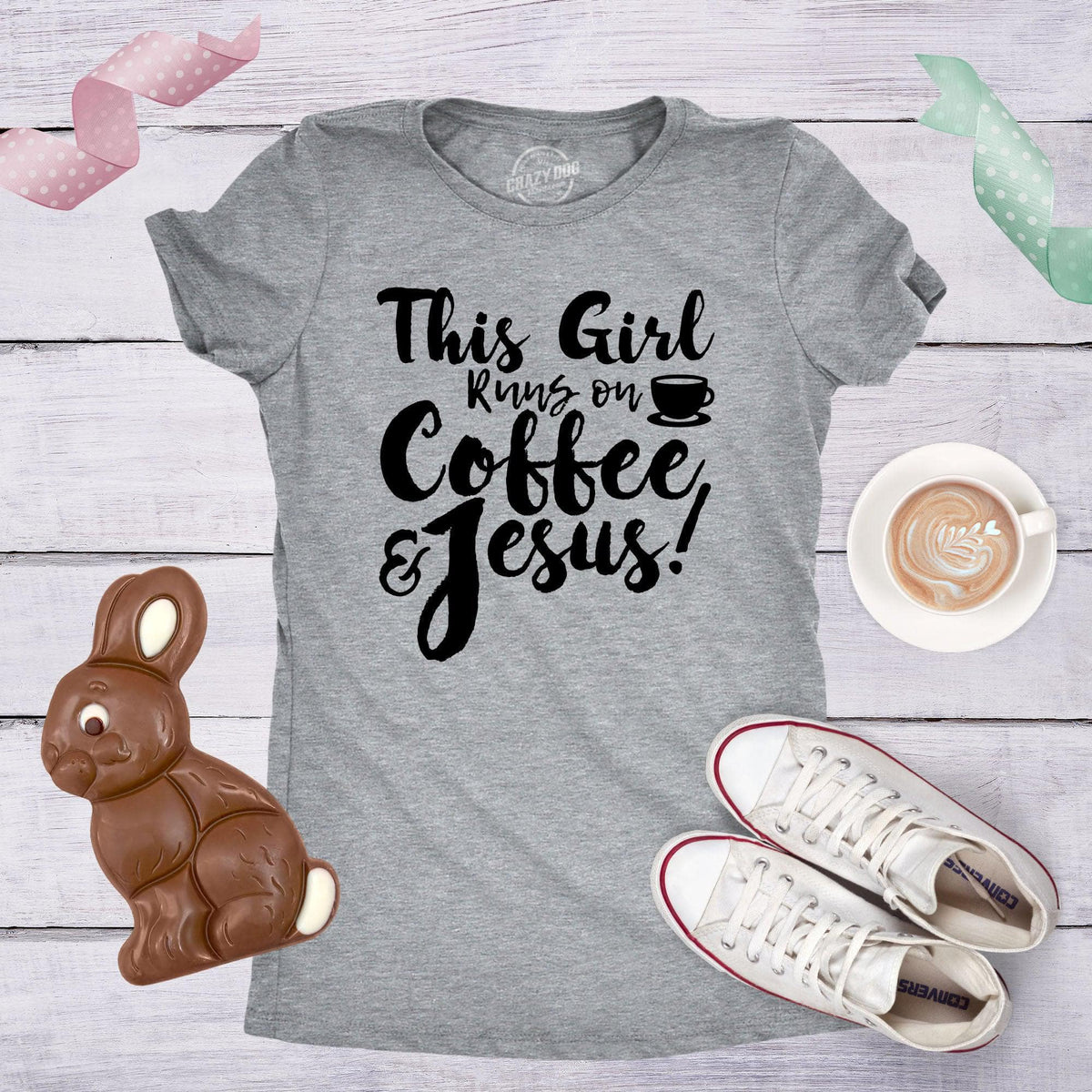 This Girl Runs Off Coffee And Jesus Women&#39;s Tshirt  -  Crazy Dog T-Shirts